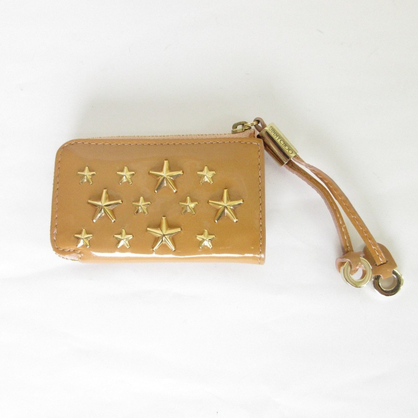 Jimmy Choo Star Studs L-shaped Zipper Wallet/Coin Case Coin Purse Mini Wallet Beige Gold