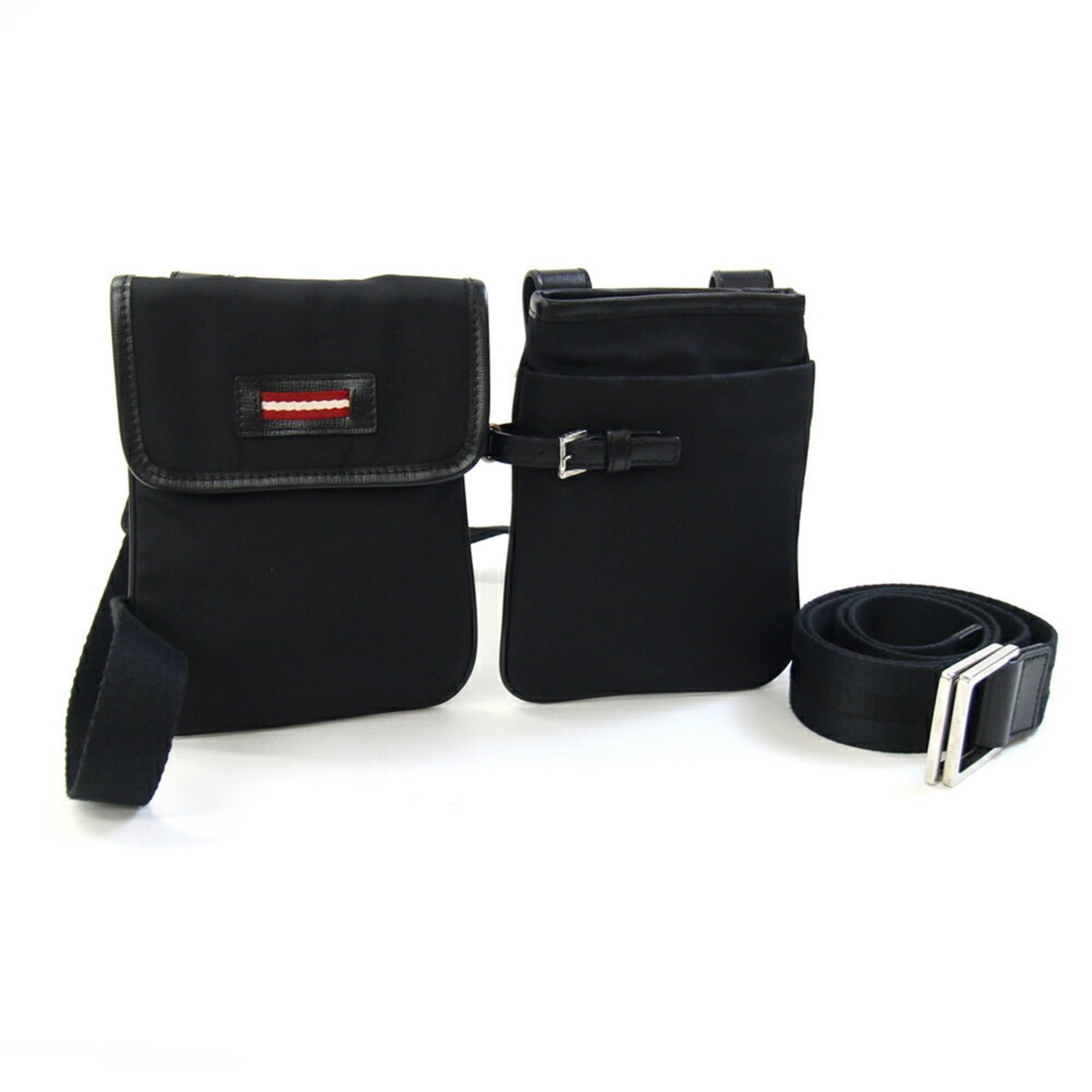 BALLY Shoulder Bag Black Nylon Canvas Leather Waist Hip Men's