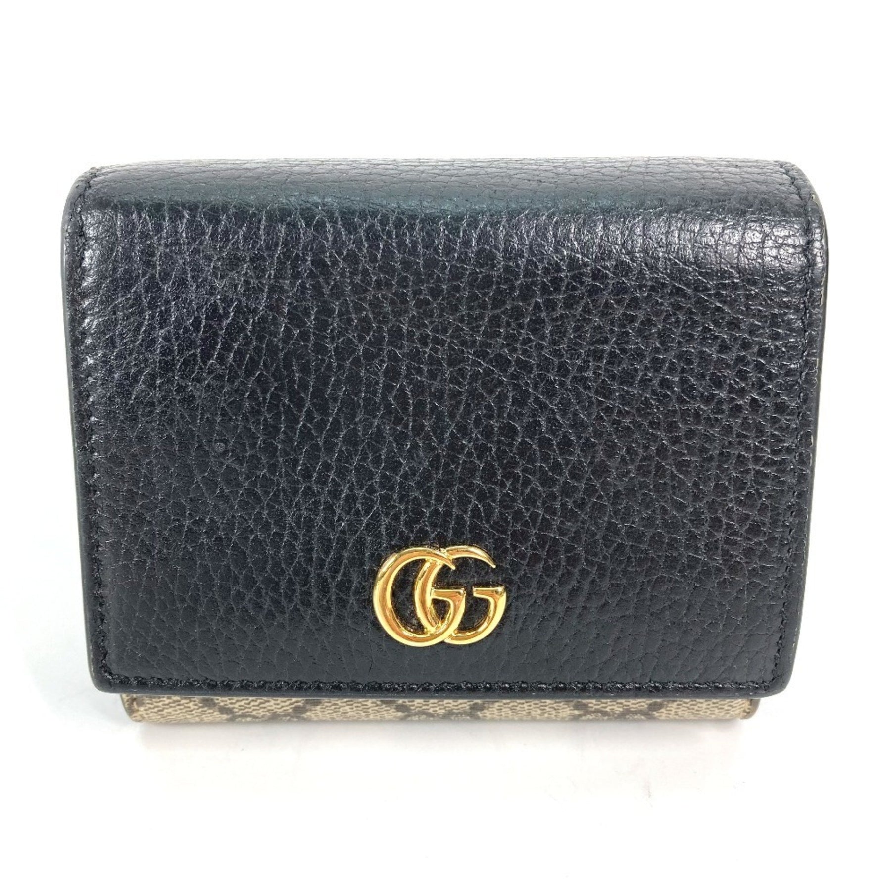 GUCCI GG Supreme Marmont Compact Wallet Bi-fold Leather/PVC, Beige