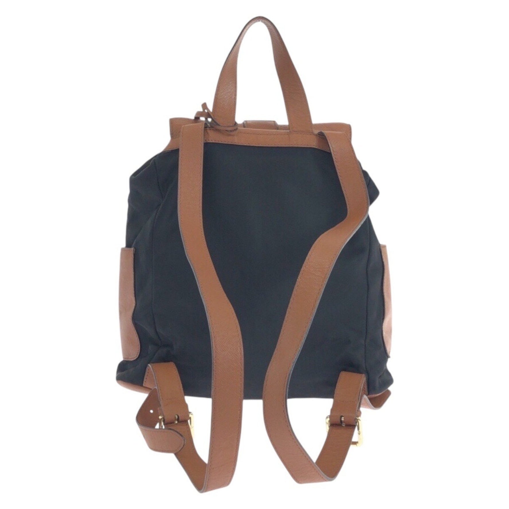 Tory Burch Black Brown Gold Hardware Nylon Leather 0913 Backpack