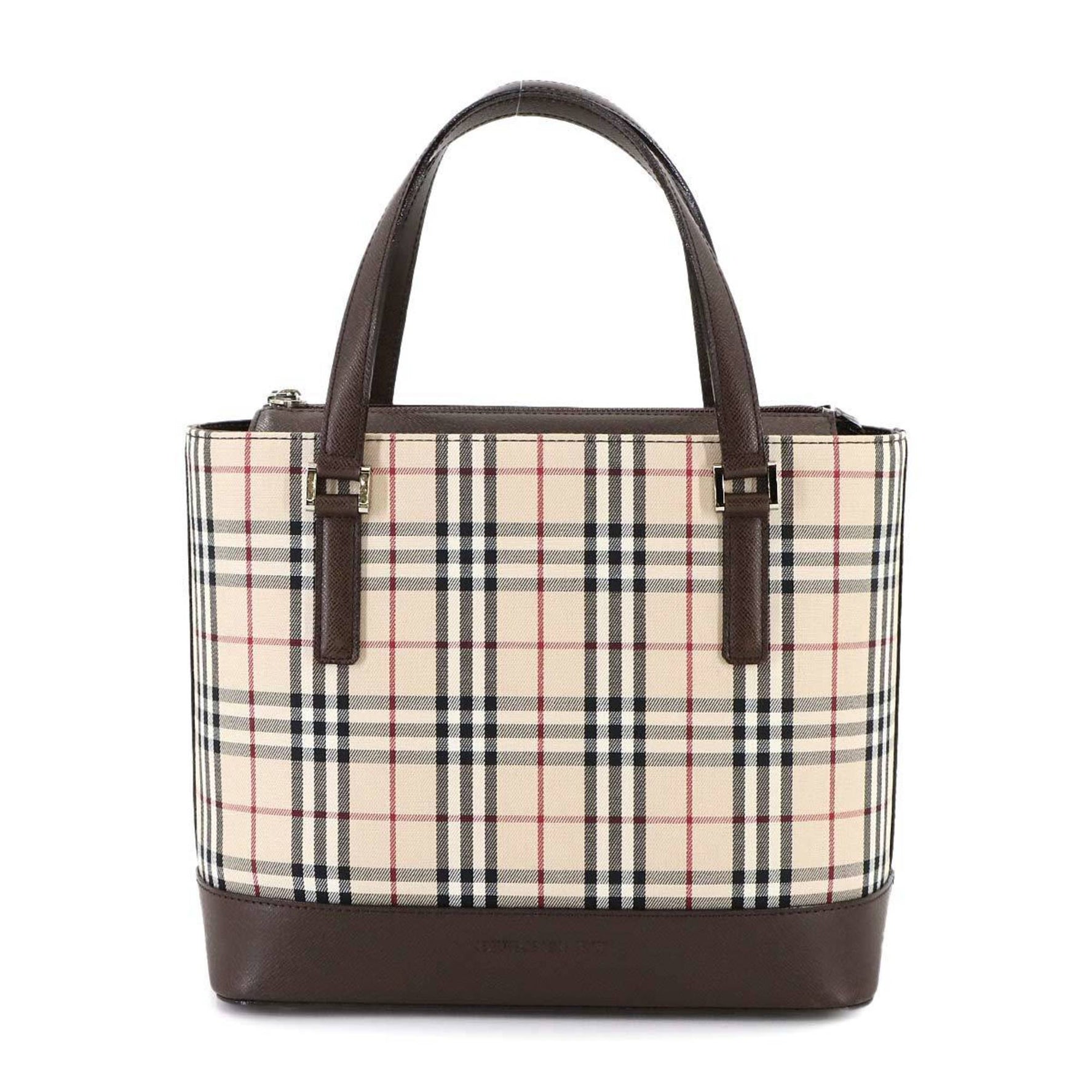 Burberry Nova Check Handbag Canvas Leather Beige Brown Hand Bag