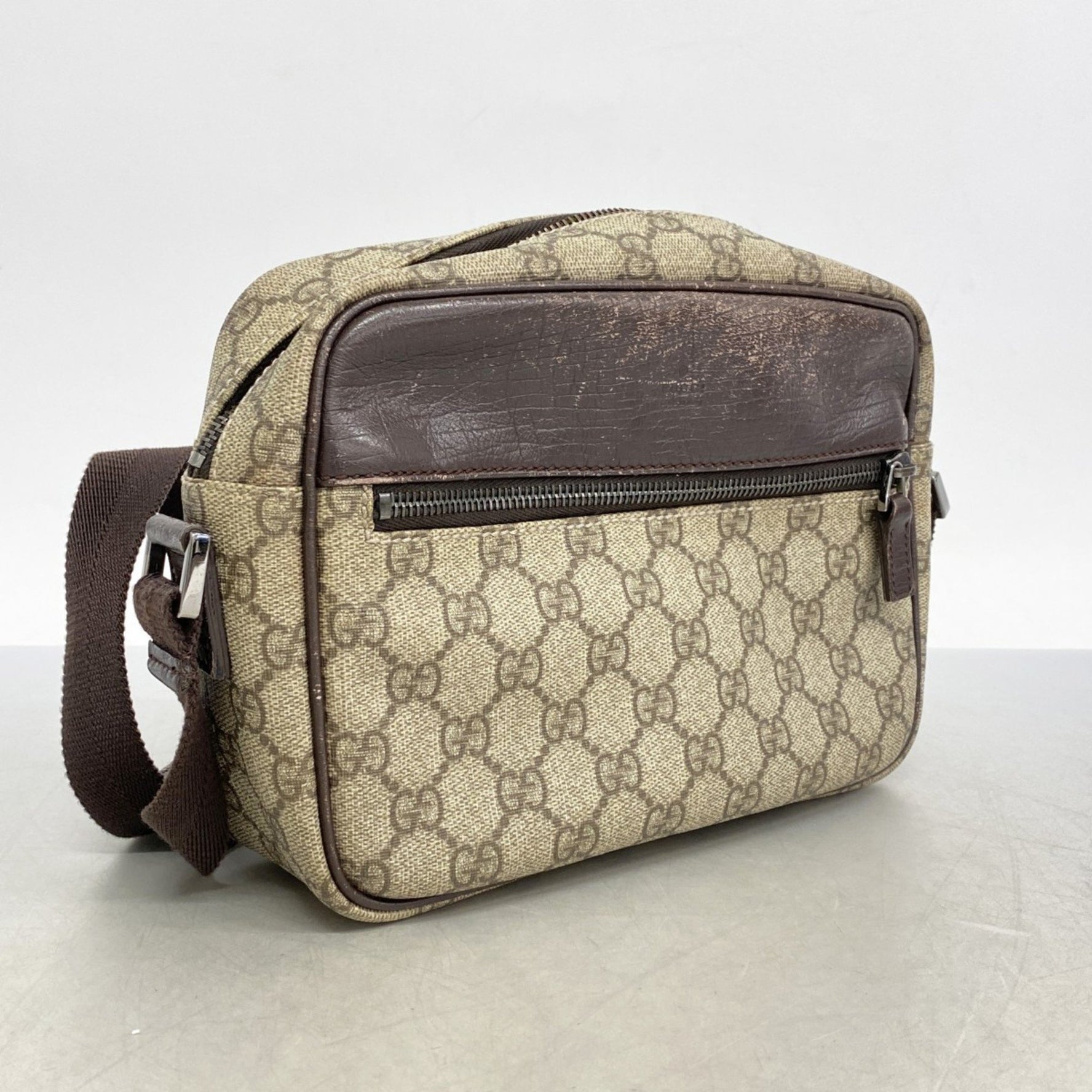 Gucci GG Supreme Shoulder Bag Beige Brown