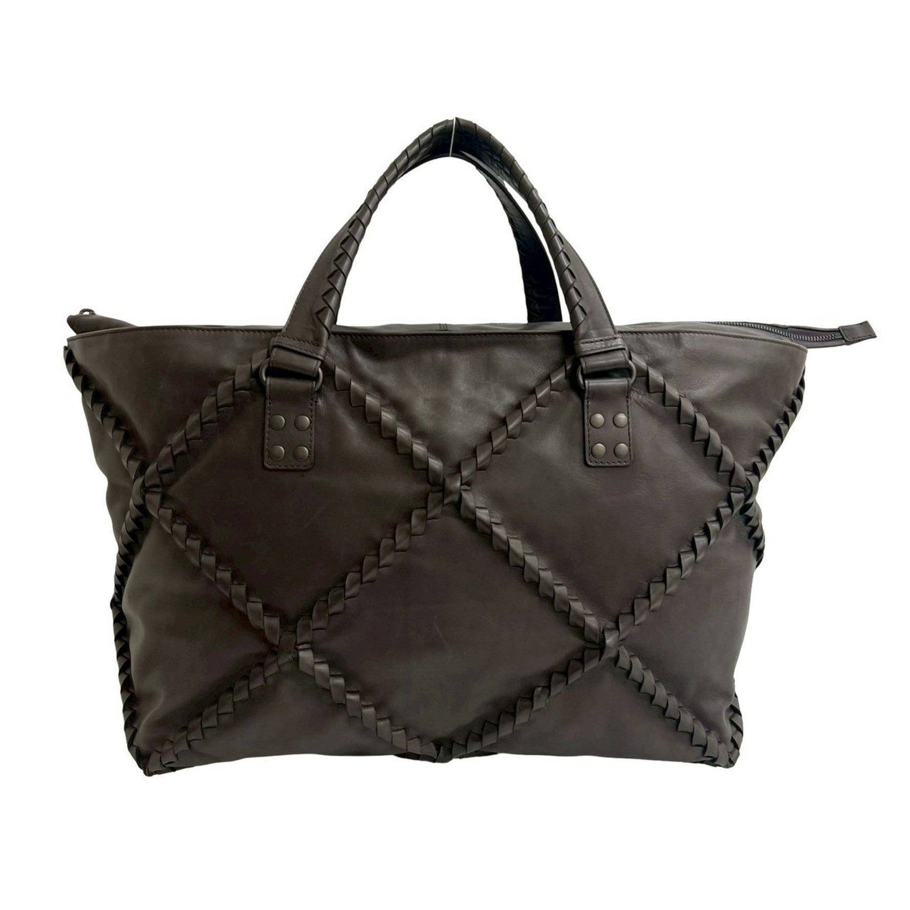 BOTTEGA VENETA Intrecciato Leather Handbag/Boston Bag, Dark