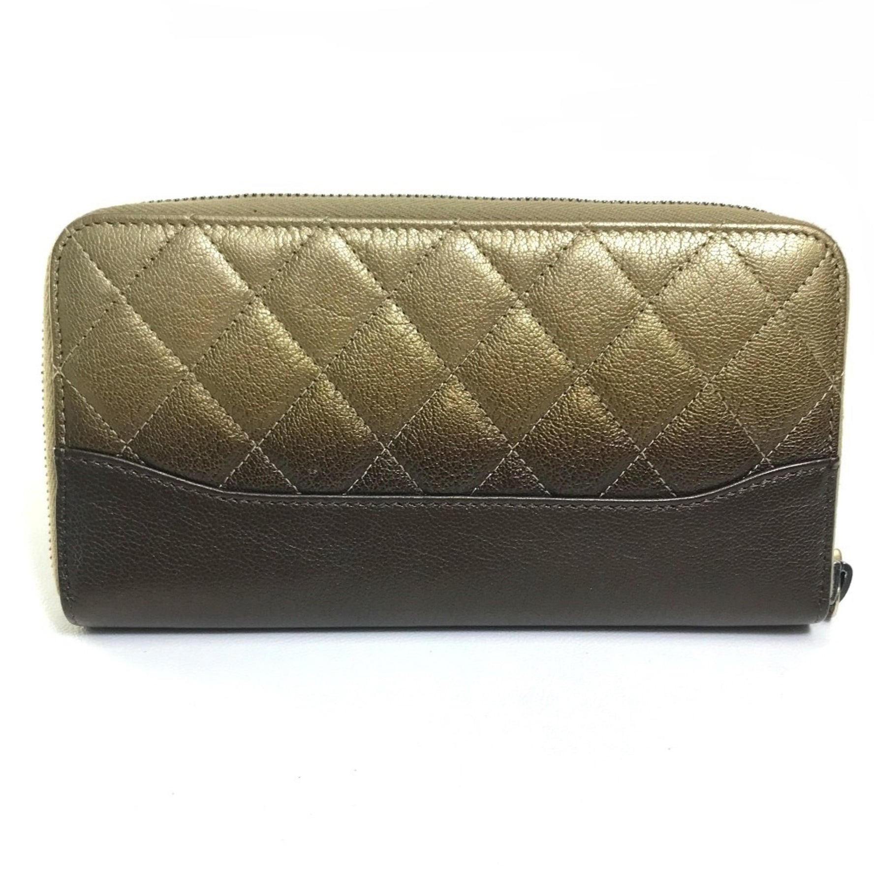CHANEL Gradient Matelasse Round Zip Long Wallet in Lambskin, Gold and Brown