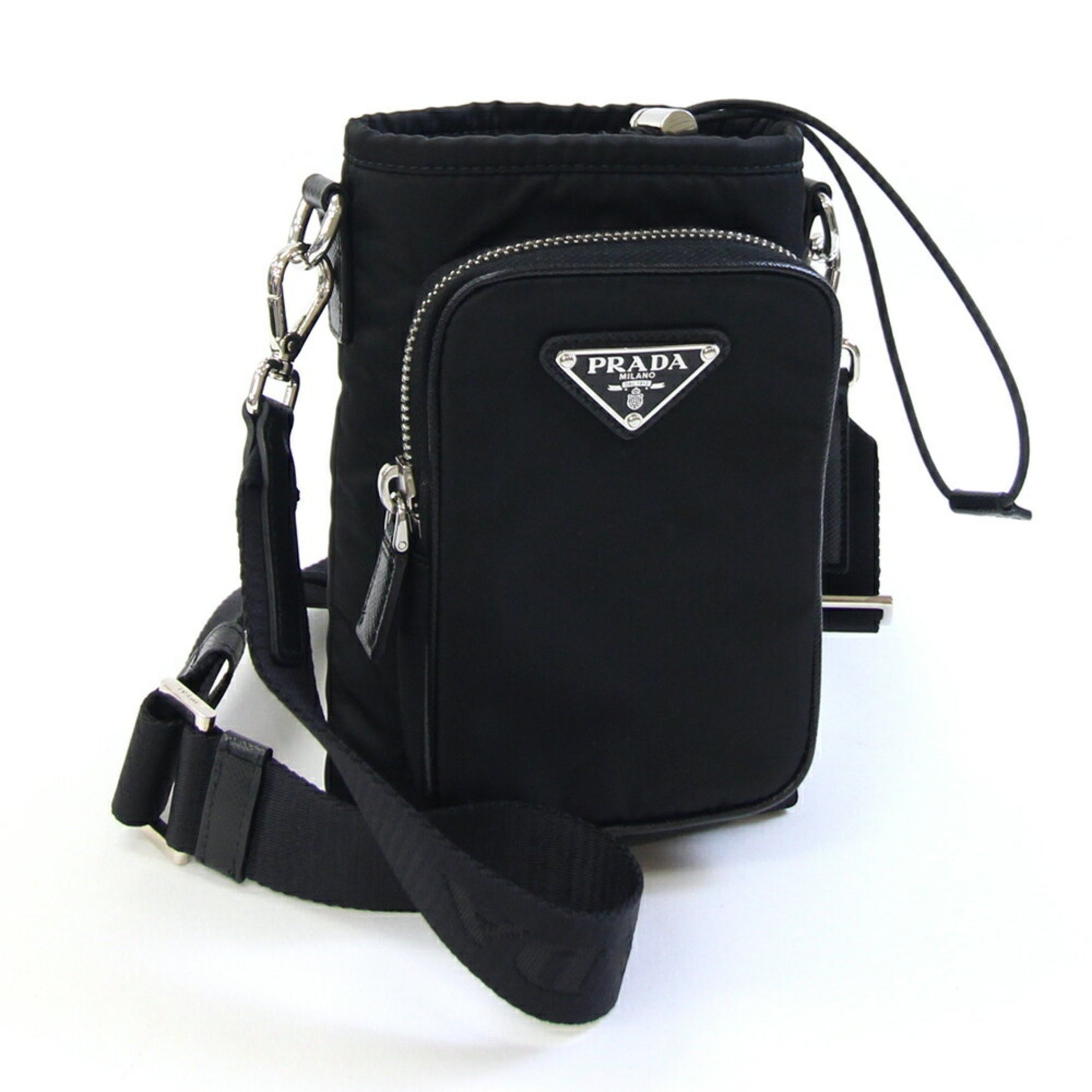 Prada Shoulder Bag with Re-Nylon Smartphone Case in Black. Nylon and Leather. Women.