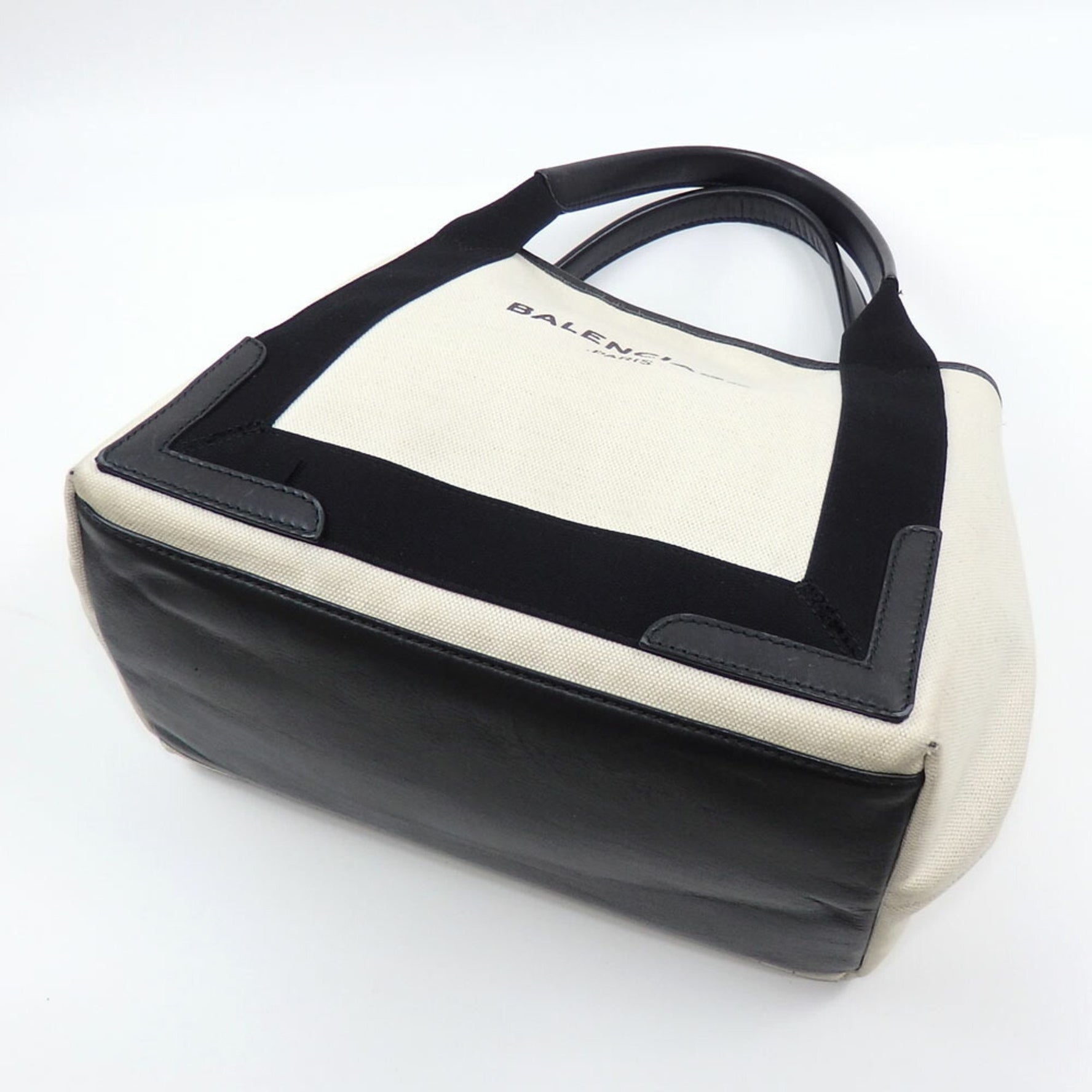Balenciaga Navy Cabas Small Tote Bag, Women's, Natural Black, Cotton, Calfskin, and Viscose, 1065 E 02123