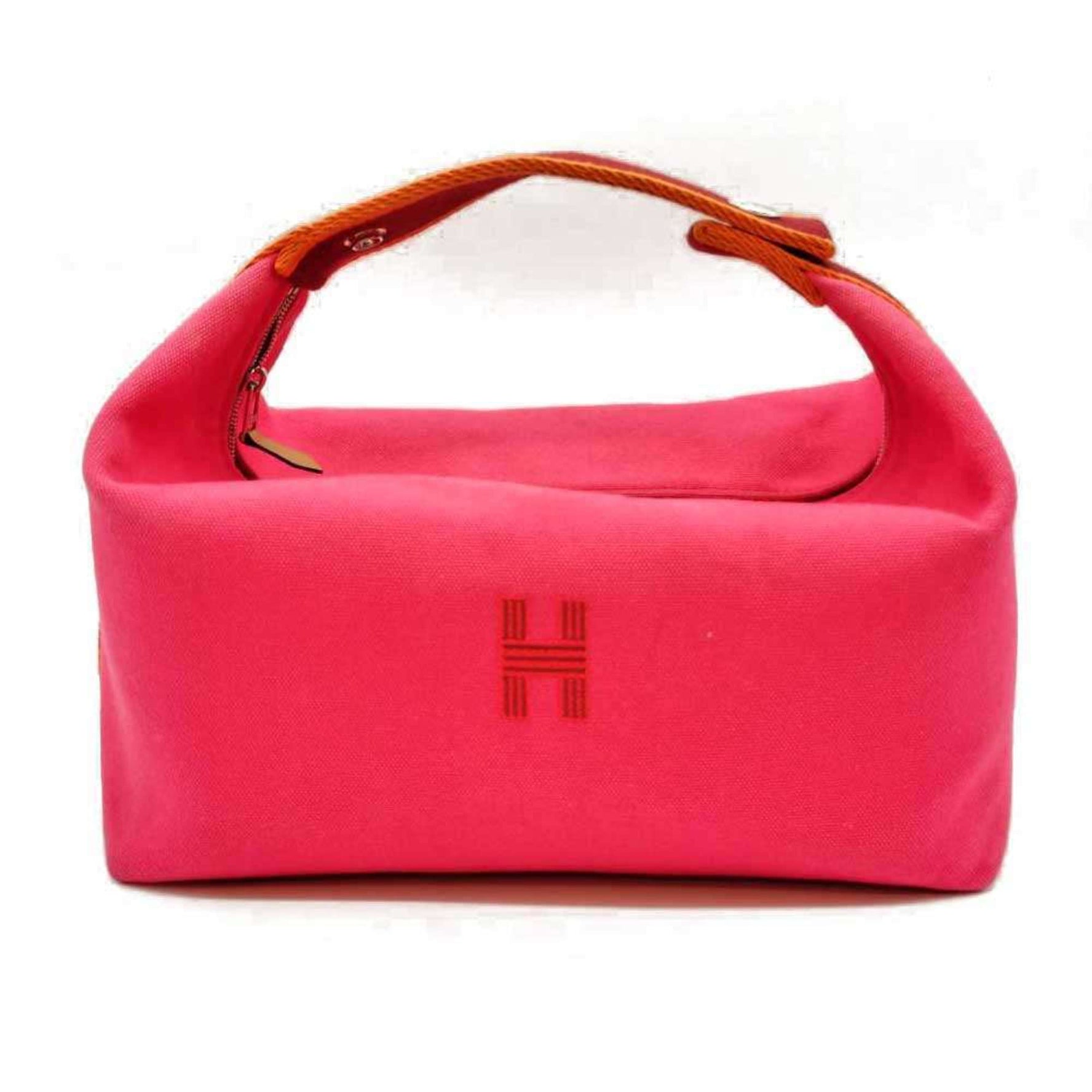 Hermes Brid A Black GM Hibiscus Canvas Mini Handbag Pouch H Embroidery Stripe