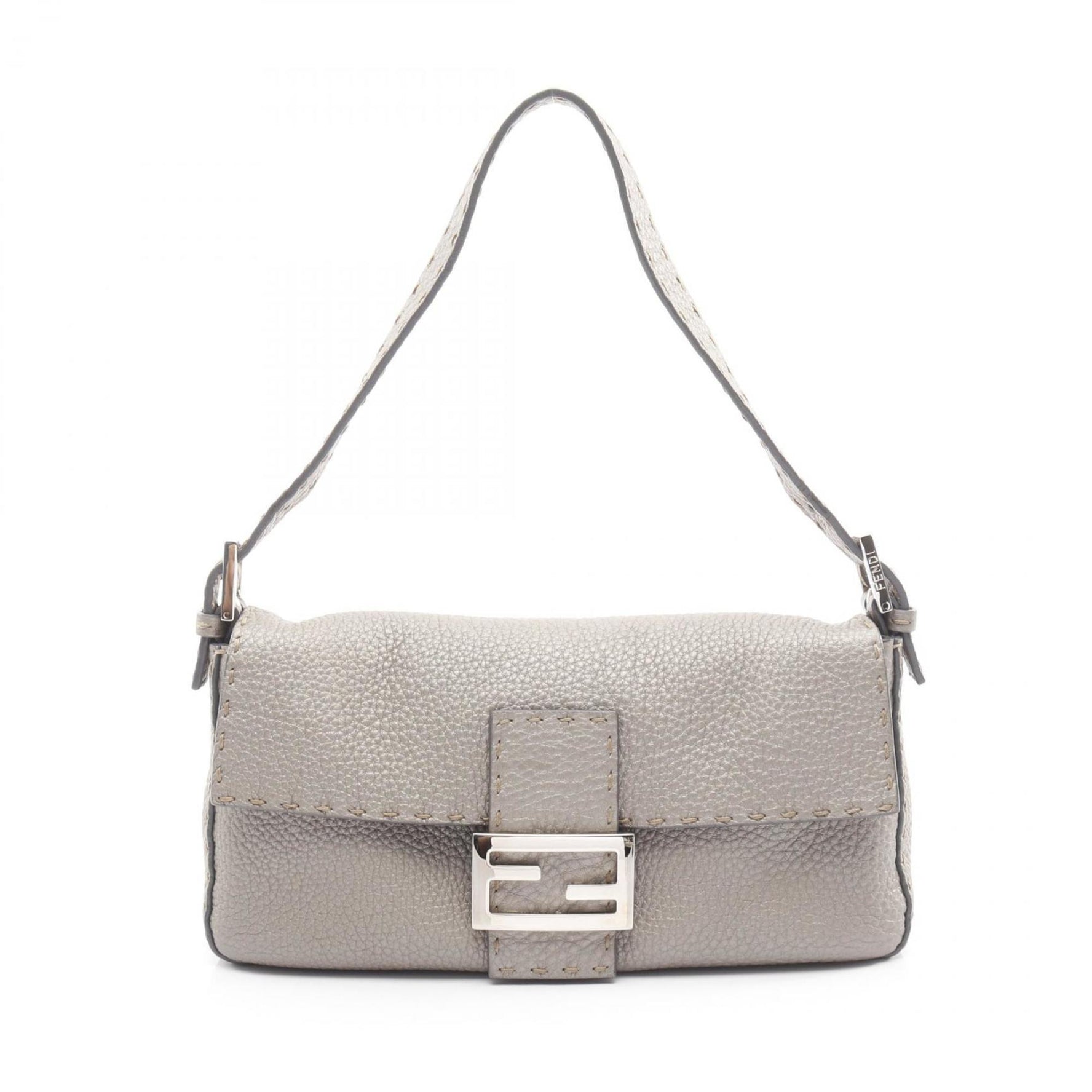 FENDI Mamma Bucket Selleria Handbag, Leather, Brown, Silver, Gray