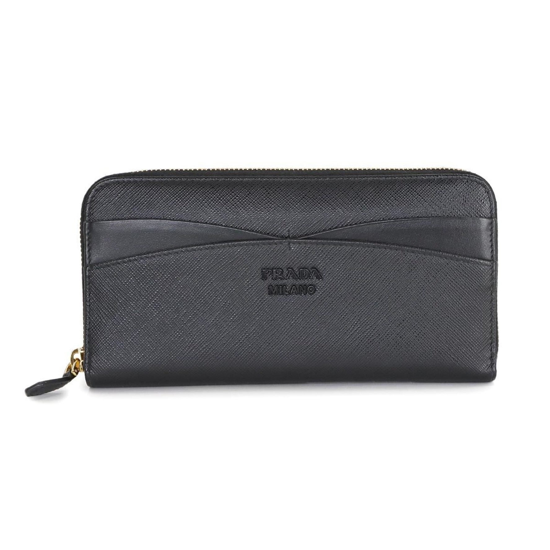 Prada Round Long Wallet in Saffiano Leather, with Gold Hardware