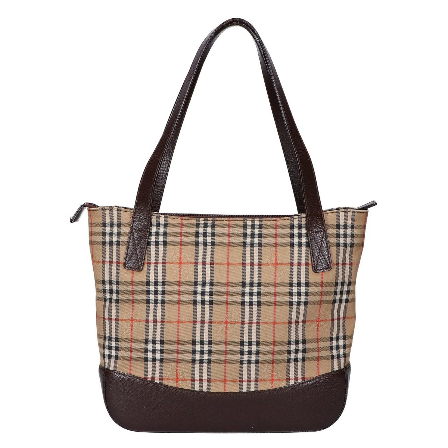 BURBERRY Nova Check x Leather Handbag Beige Brown