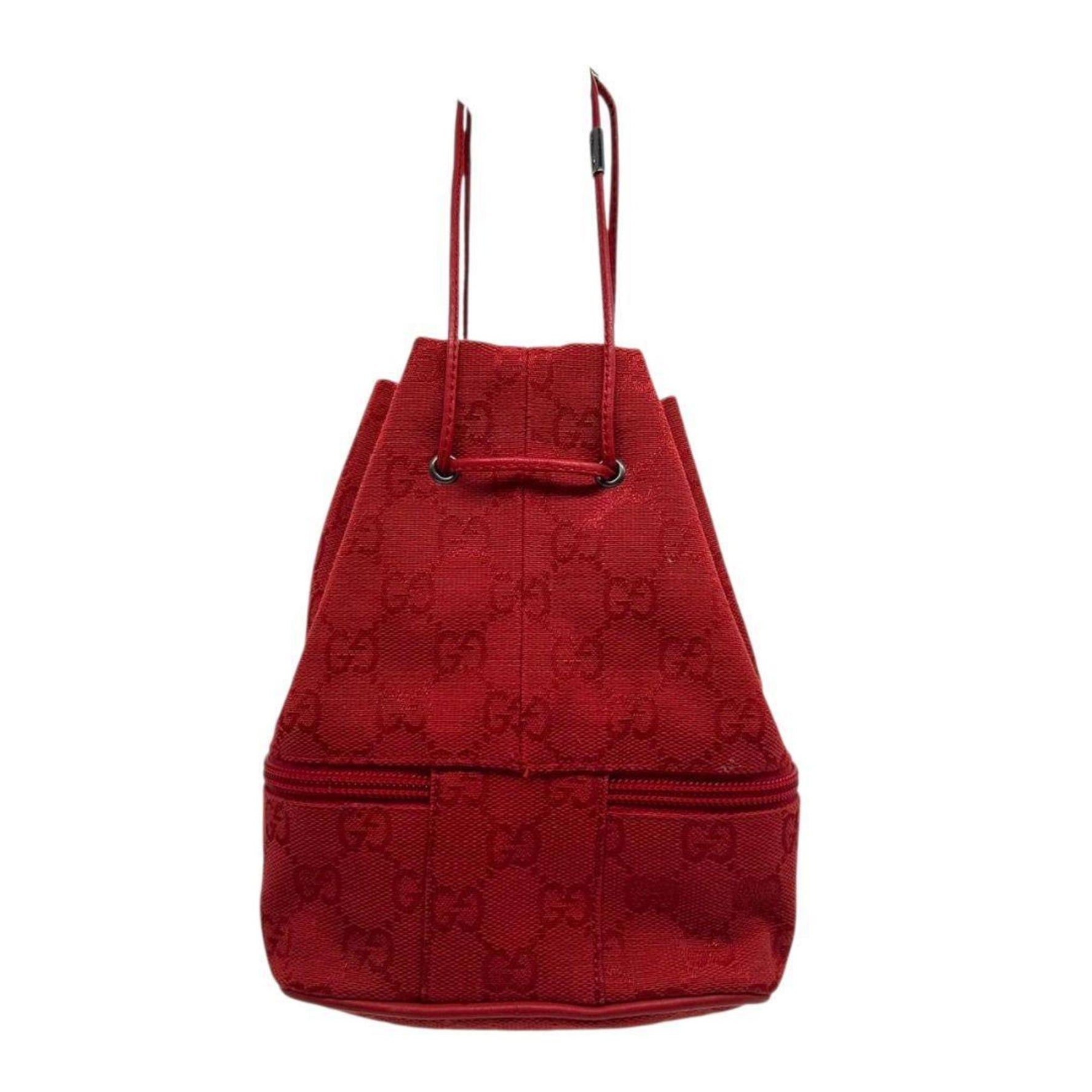 Gucci GG Canvas Drawstring Bag with Leather and Red Tote
