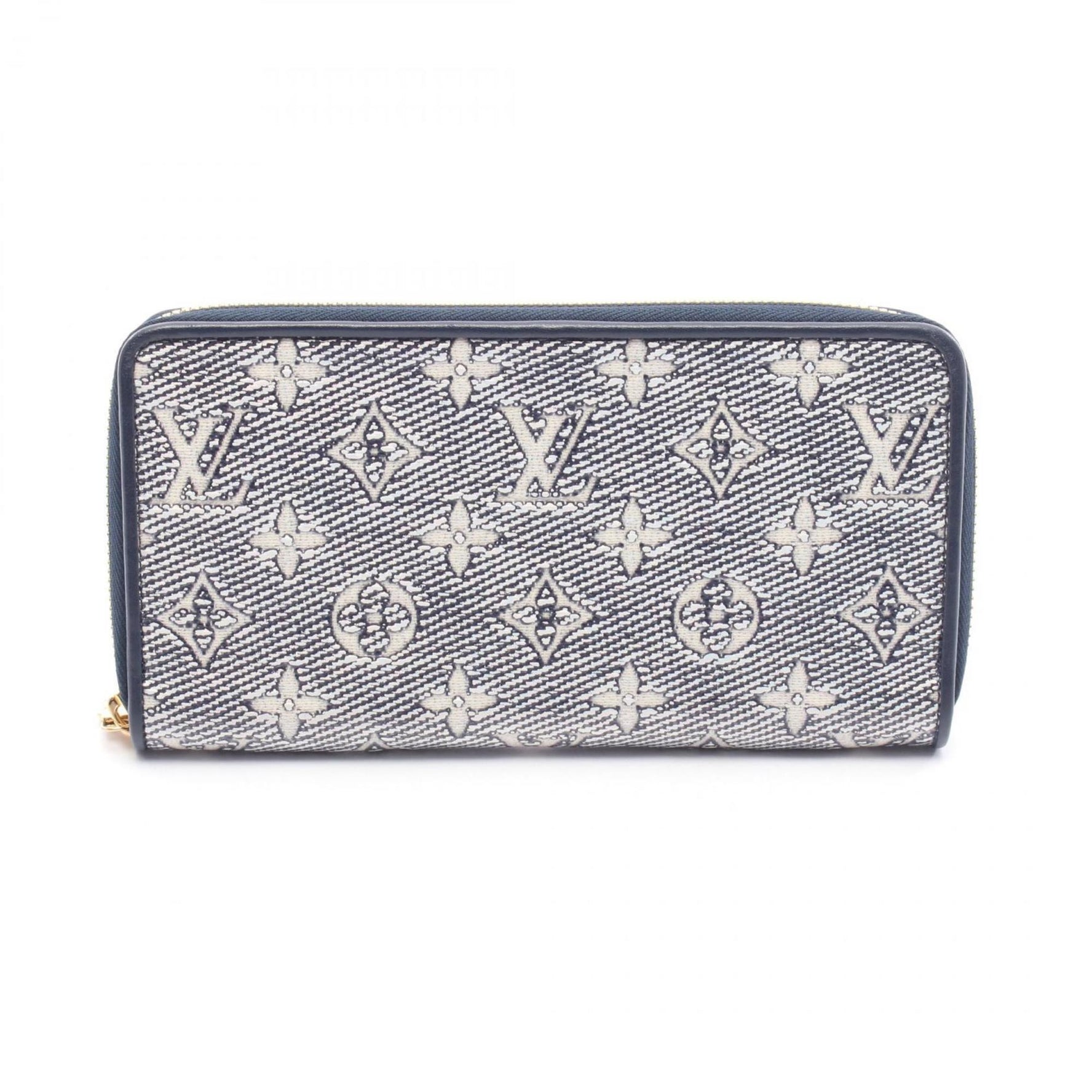 Louis Vuitton Zippy Wallet, Monogram Jacquard Round Long Coated Canvas and Leather, White Navy