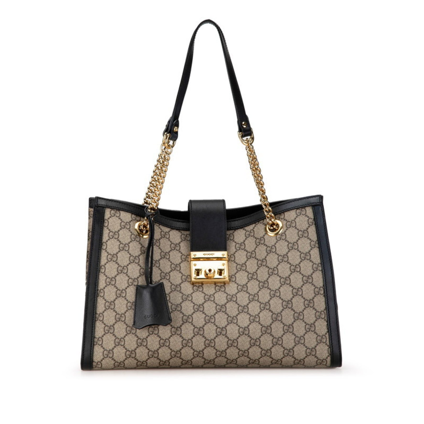 Gucci GG Supreme Padlock Chain Shoulder Bag Beige Black PVC Leather Women's GUCCI