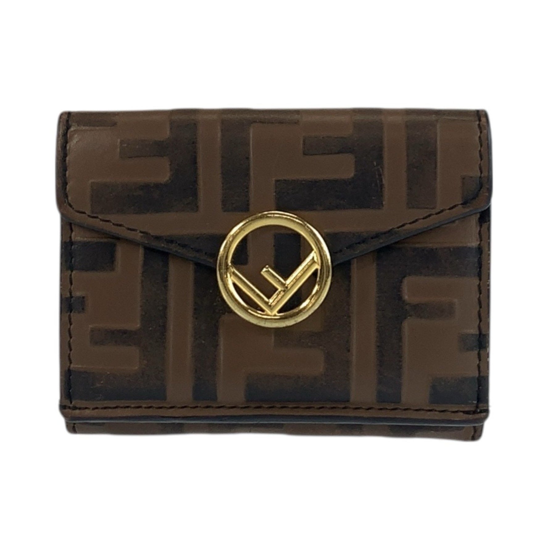 FENDI Zucca F is Leather Compact Folding Wallet with Gold Hardware