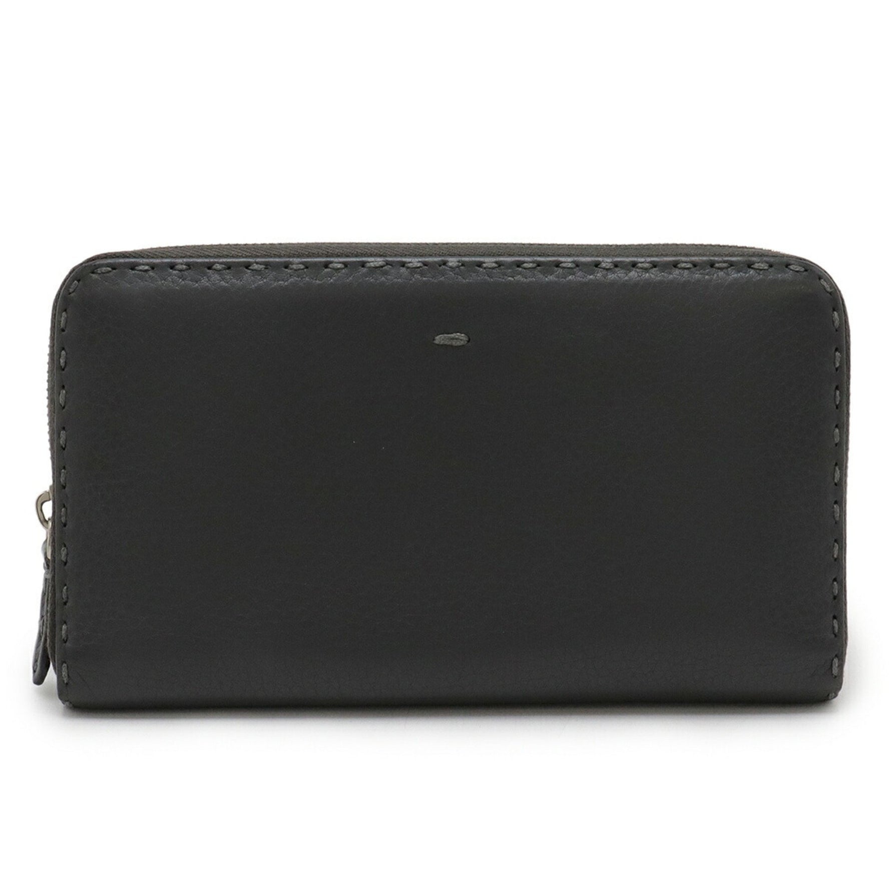 FENDI Selleria Long Wallet Round Leather Grey