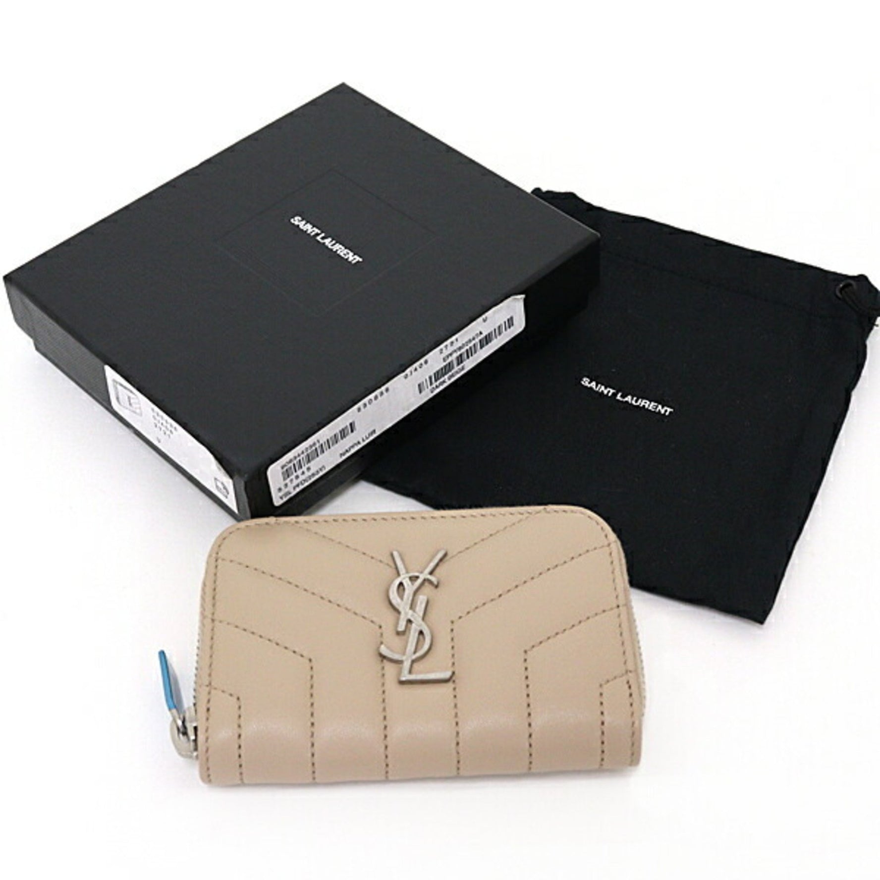 Saint Laurent SAINT LAURENT Coin & Card Wallet Purse Case Dark Beige