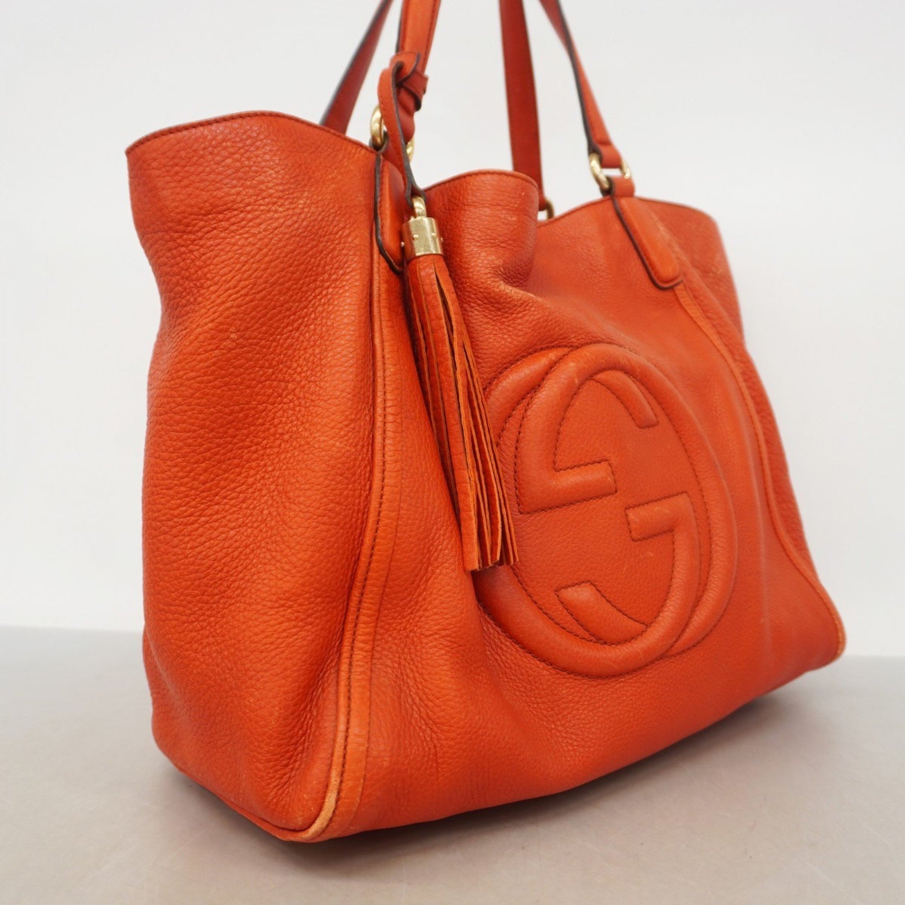 Gucci Soho Tote Bag Leather Orange Champagne Women's