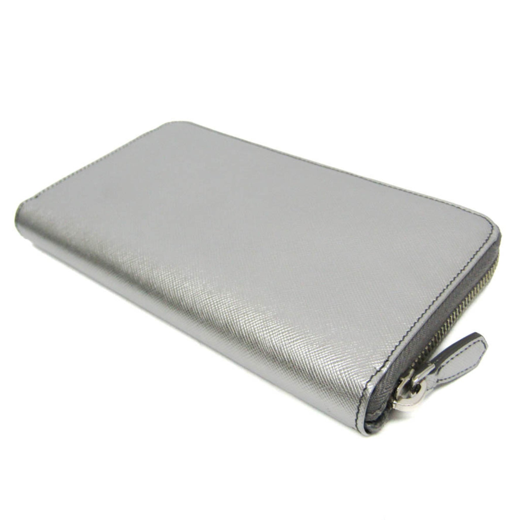 Prada Saffiano ORO 1M0506 Men,Women Leather Long Wallet (bi-fold) Silver
