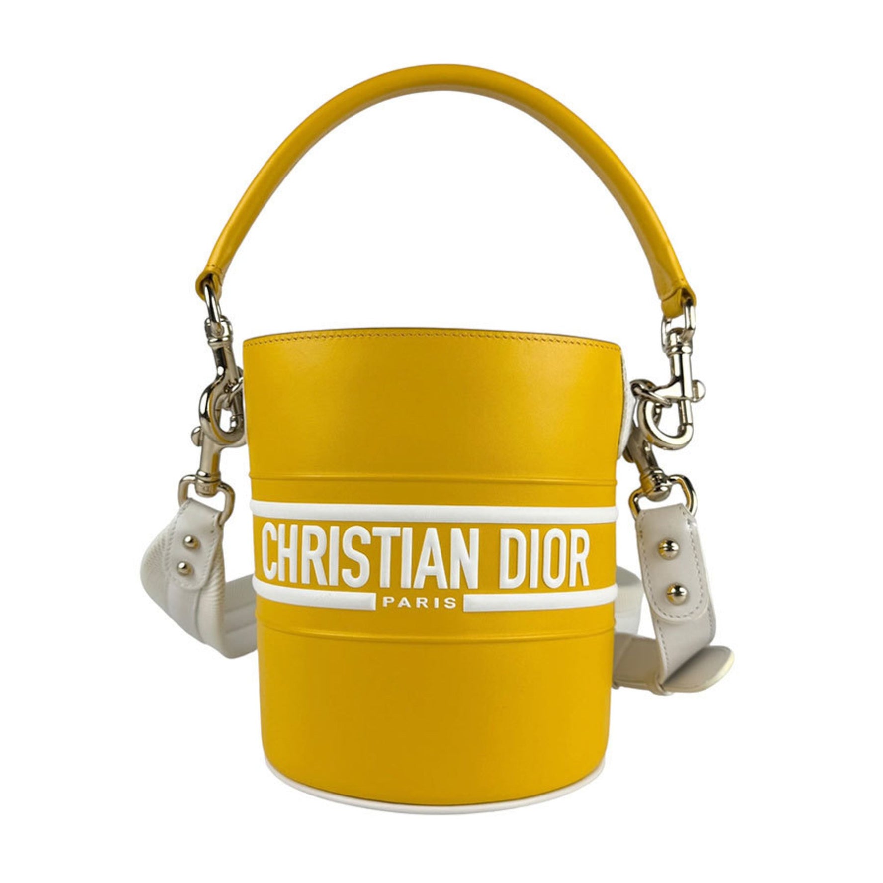 Christian Dior Vibe Bucket Shoulder Bag/Handbag in Yellow and White Leather