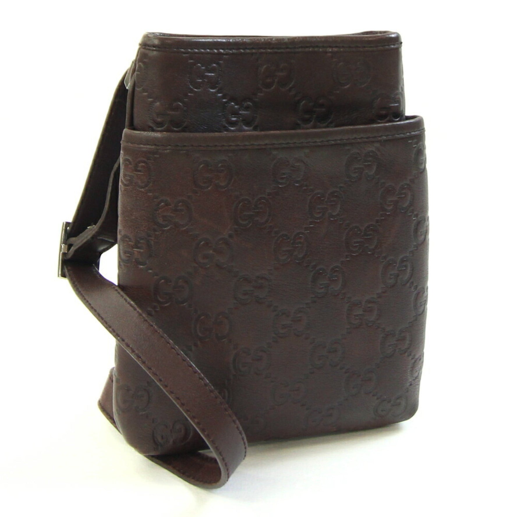 Gucci Shoulder Bag Guccissima Dark Brown Leather Pochette Crossbody GG