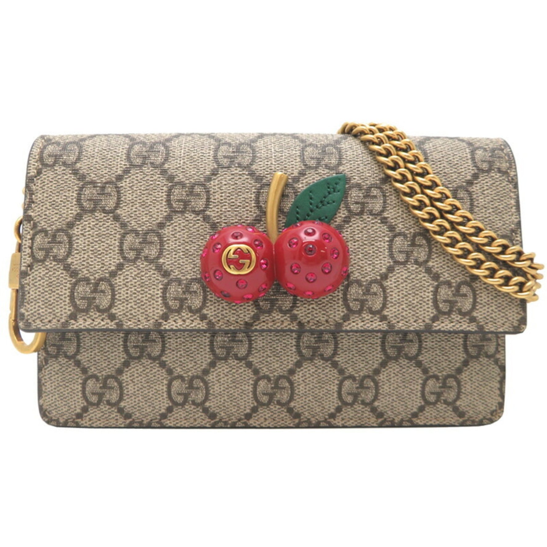 Gucci Cherry Chain Shoulder Bag GG Supreme Beige