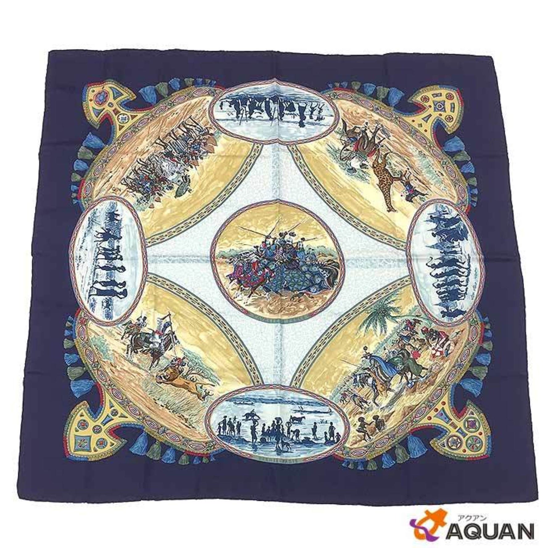 HERMES Carre 90 Scarf Muffler CAVALIERS PEULS Pool tribe riders 100% silk