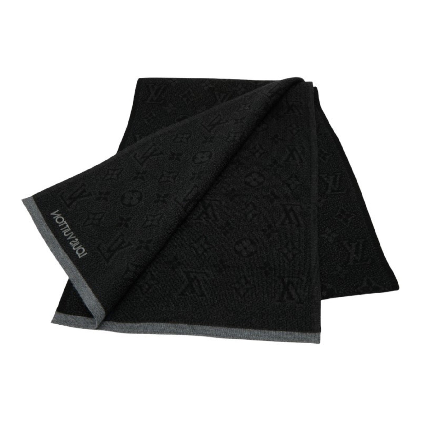 Louis Vuitton Monogram Eclipse Echarpe My Scarf Black/Gray Wool LOUIS VUITTON