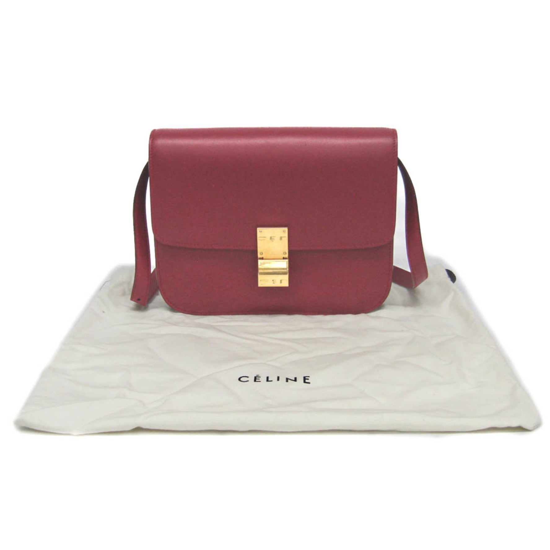 Celine Classic Box Medium Leather Shoulder Bag Red Color