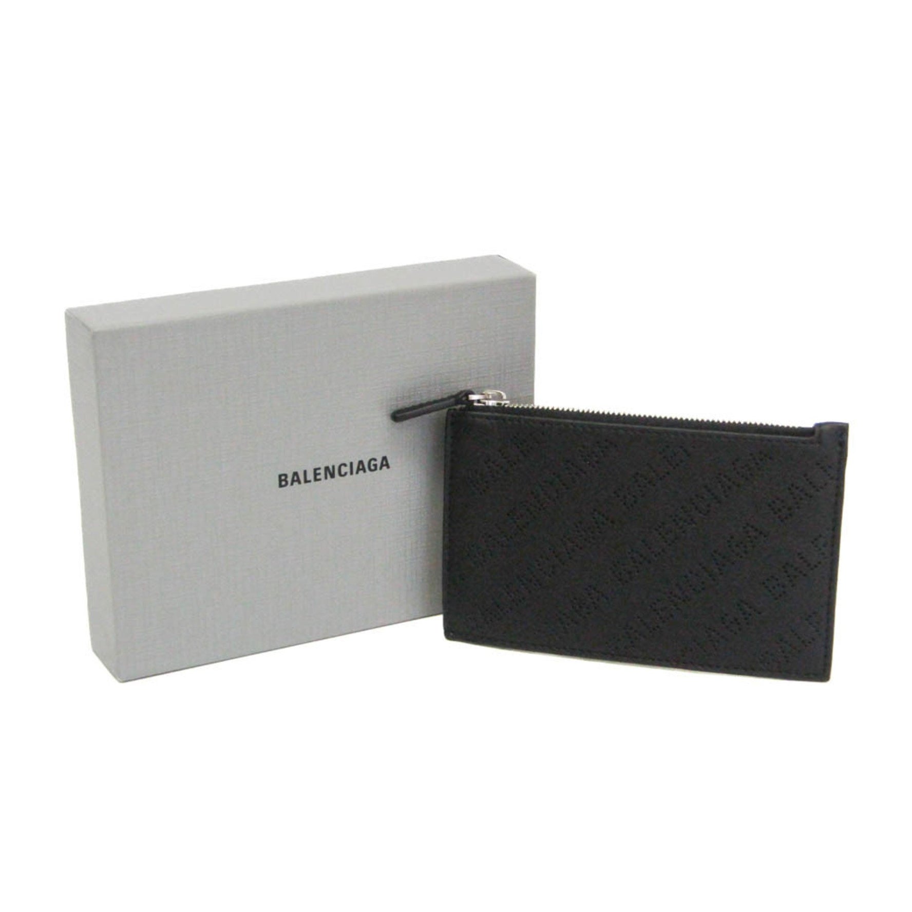 Balenciaga Logo Coin Card Holder Leather Card Case Black