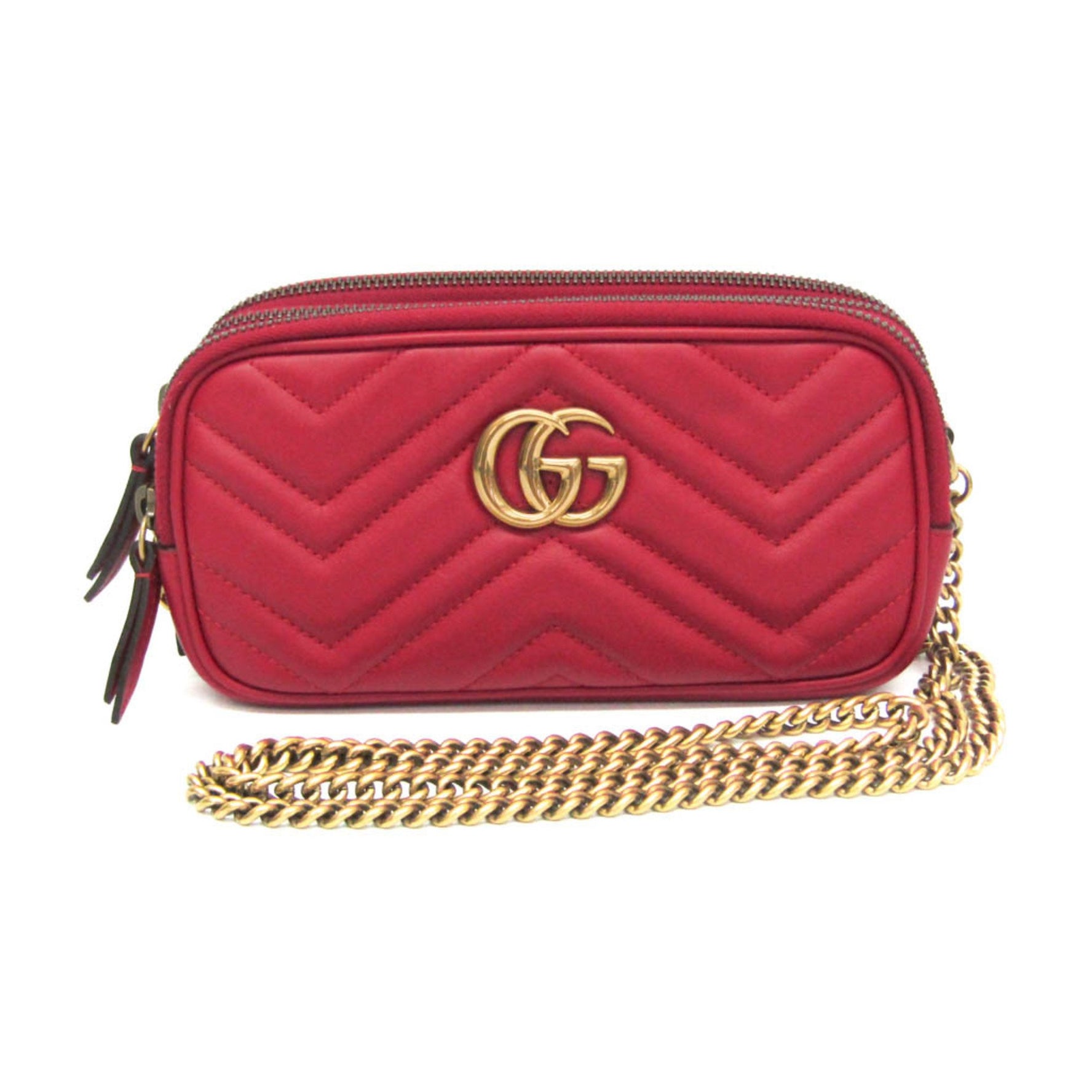 Gucci GG Marmont Leather Shoulder Bag Red Color