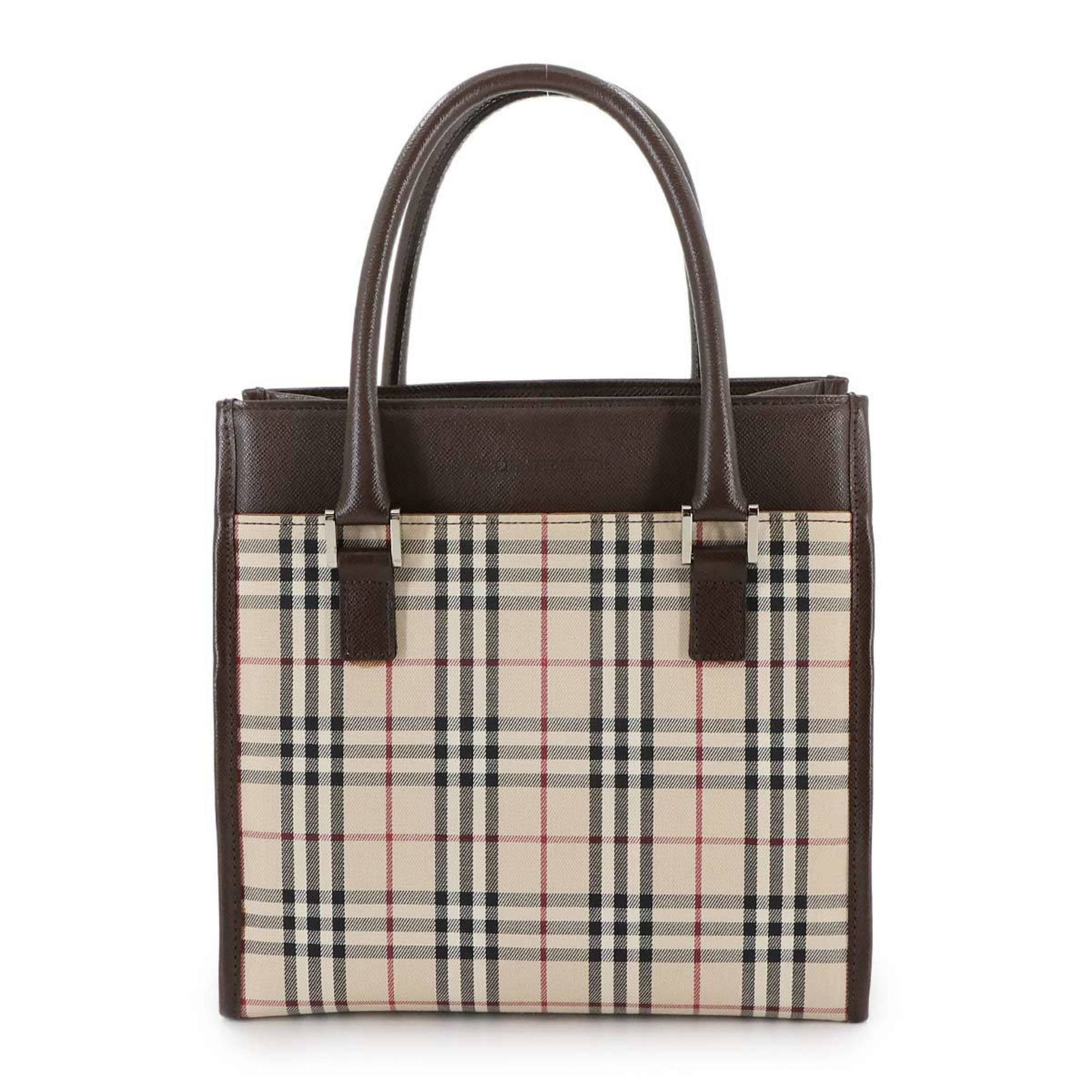 Burberry Nova Check Handbag Canvas Leather Beige Brown Hand Bag