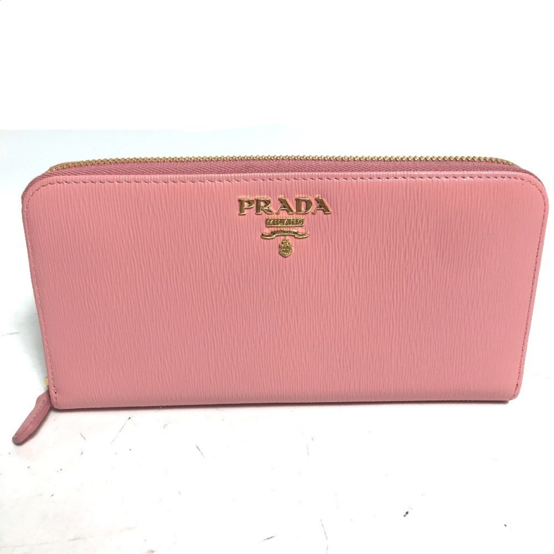 PRADA logo round zipper long wallet, leather
