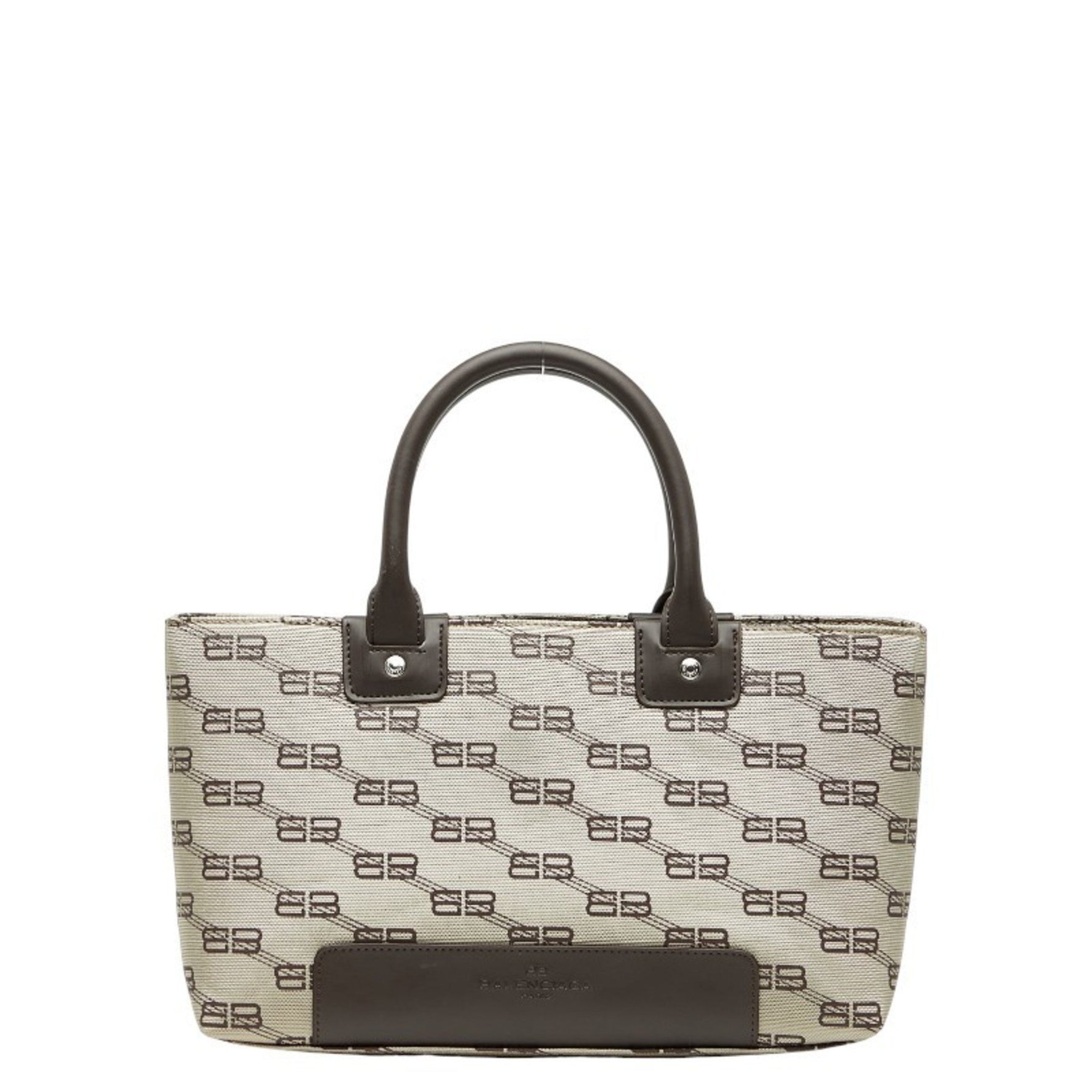 Balenciaga BB logo handbag tote bag in beige and brown canvas leather.