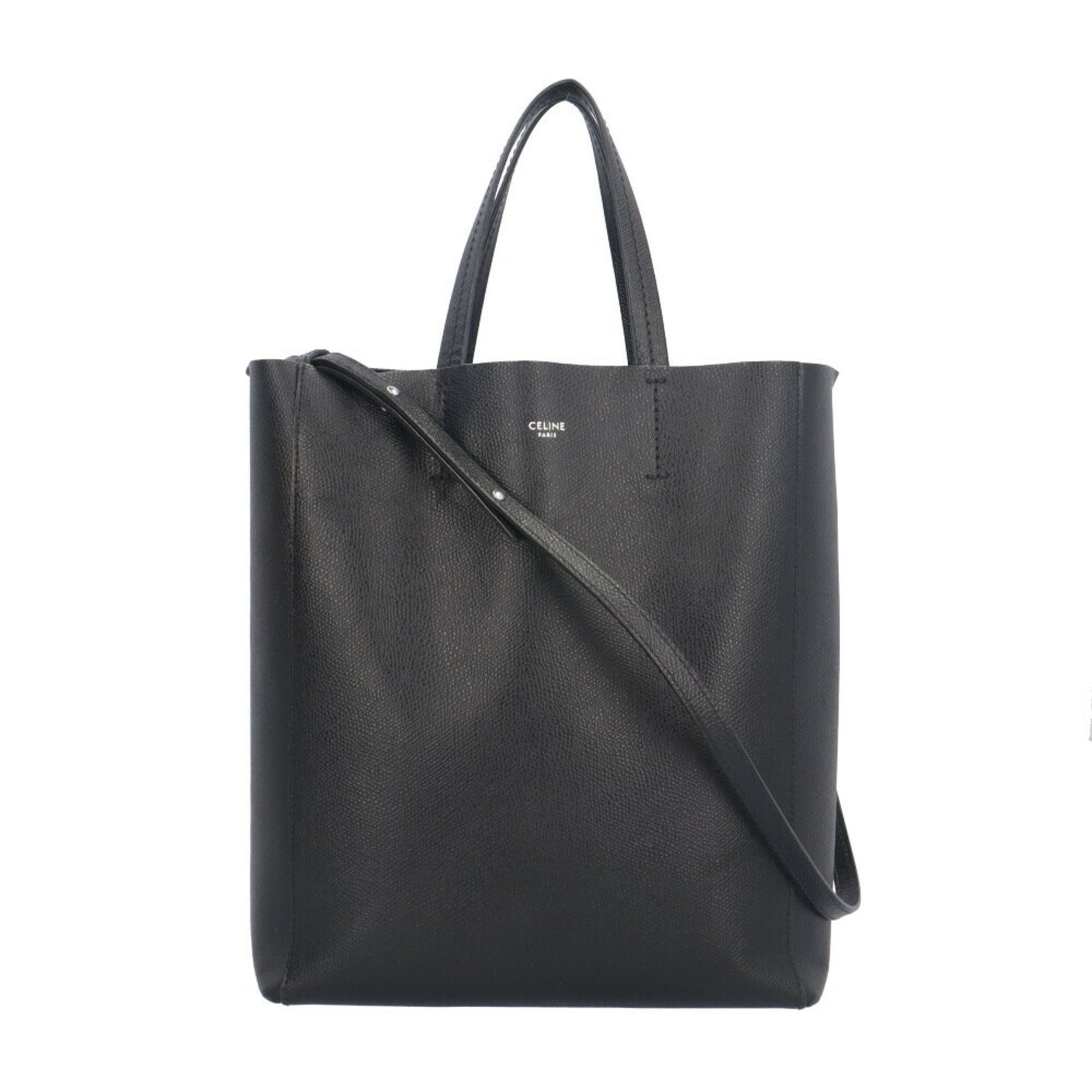Celine Vertical Cabas Small Shoulder Bag in Leather Black.