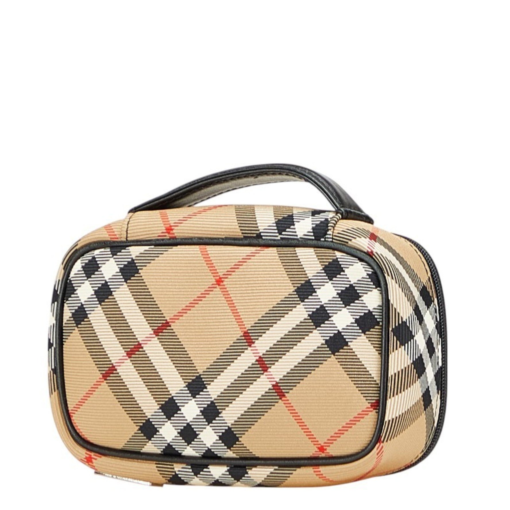 Burberry Nova Check Pouch in Beige, Black, and Red Canvas Leather .