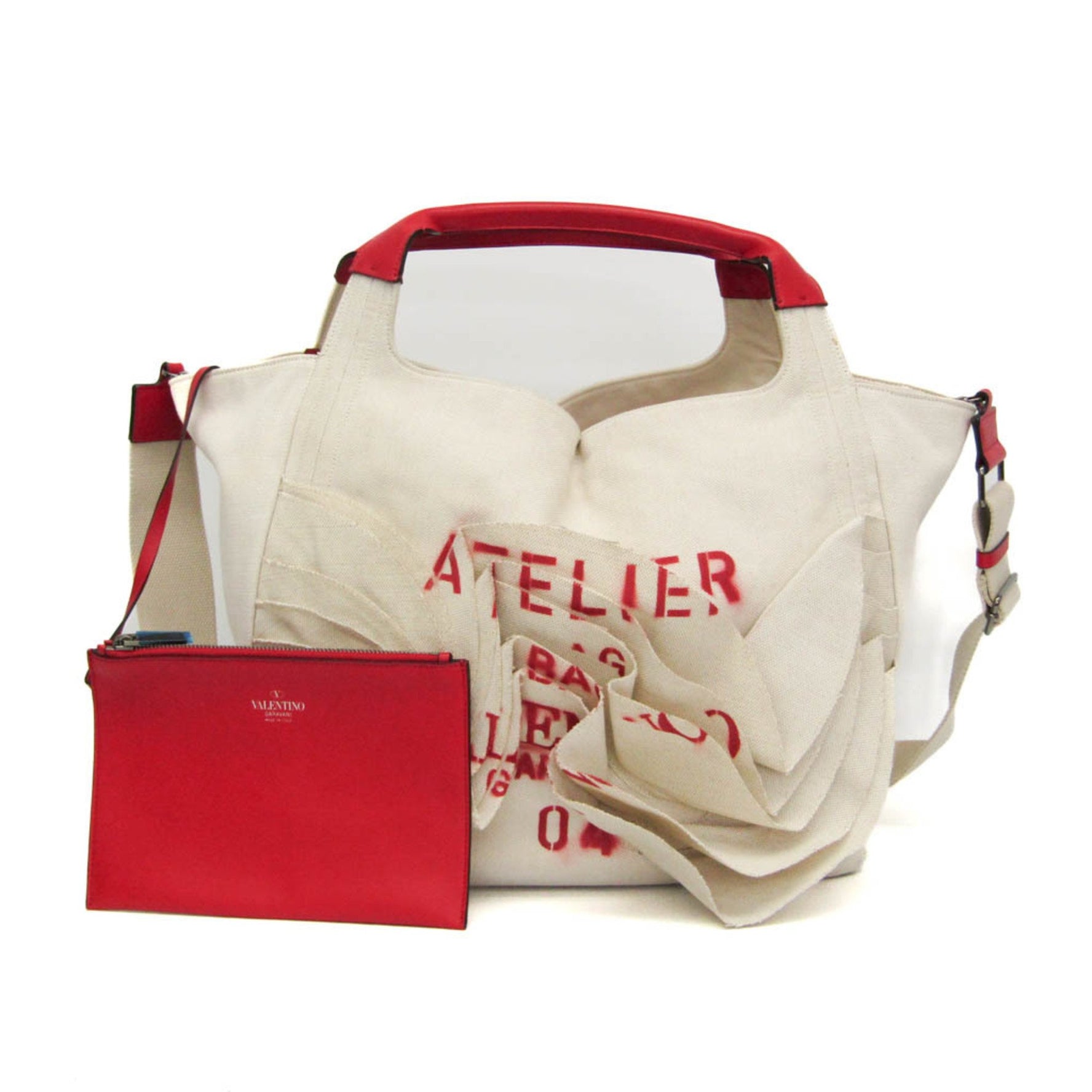 Valentino Garavani Atelier Bag 04 Men,Women Leather,Canvas Shoulder Bag,Tote Bag Red Color,White