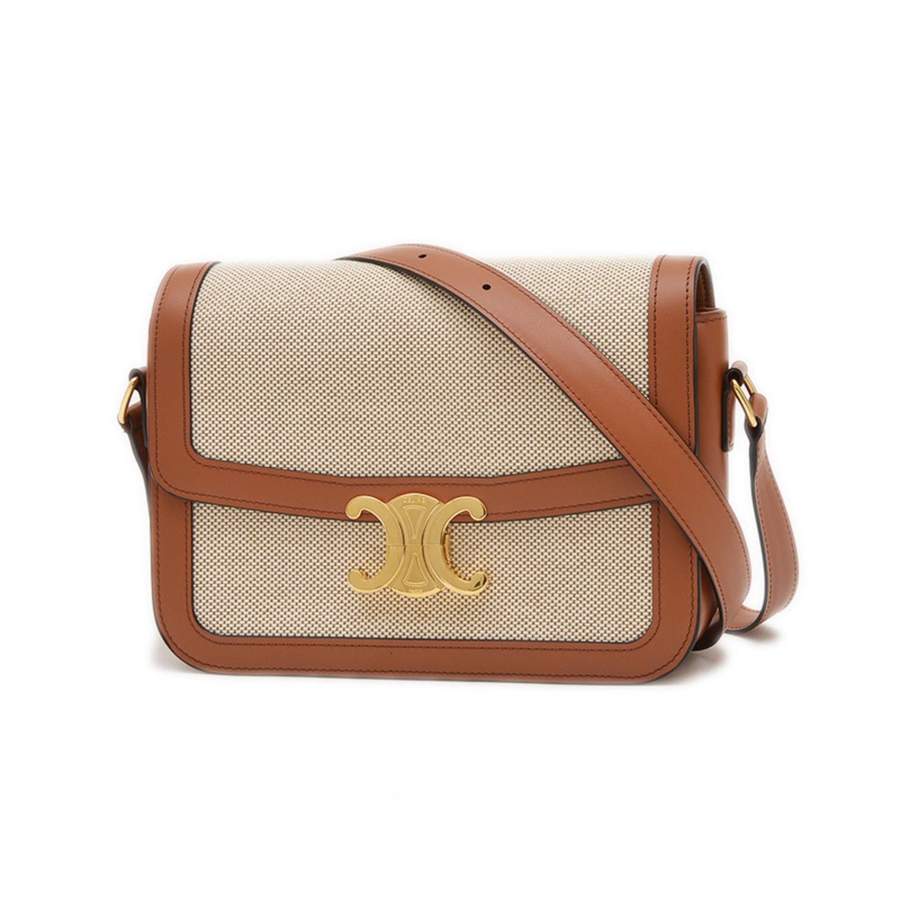 Celine Classic Triomphe Shoulder Bag Canvas Leather Natural Tan BP