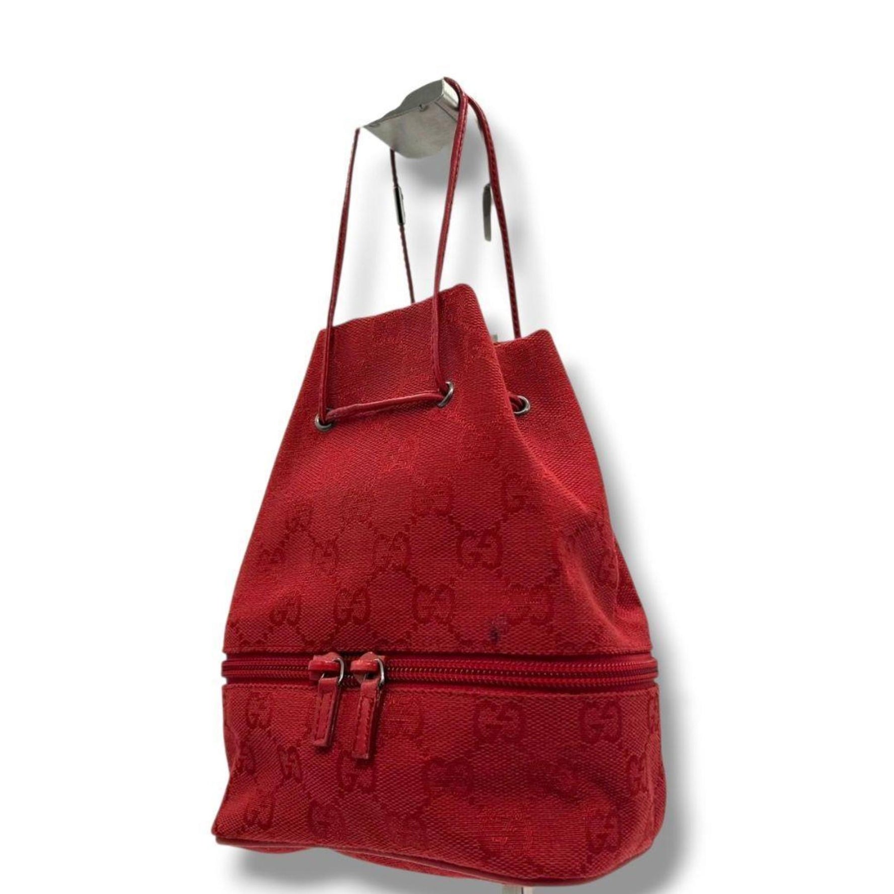 Gucci GG Canvas Drawstring Bag with Leather and Red Tote