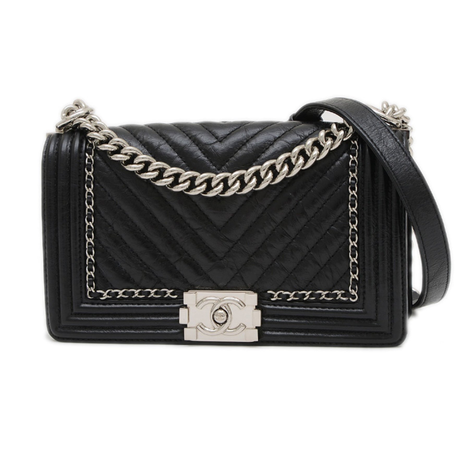 Chanel Boy Chain Shoulder Bag Around Leather