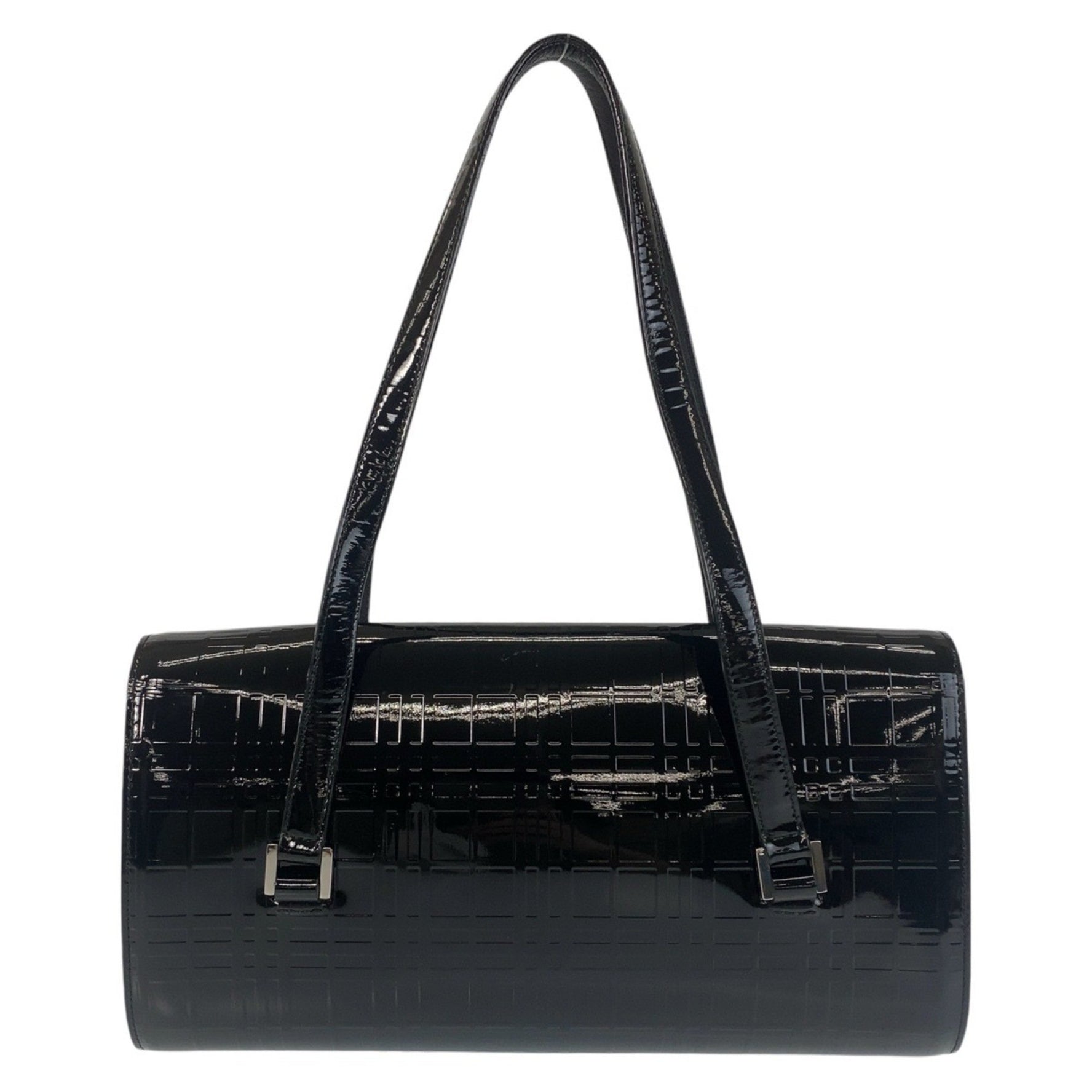 BURBERRY Burberry Check Pattern Embossed Black Silver Hardware Shoulder Bag for Women