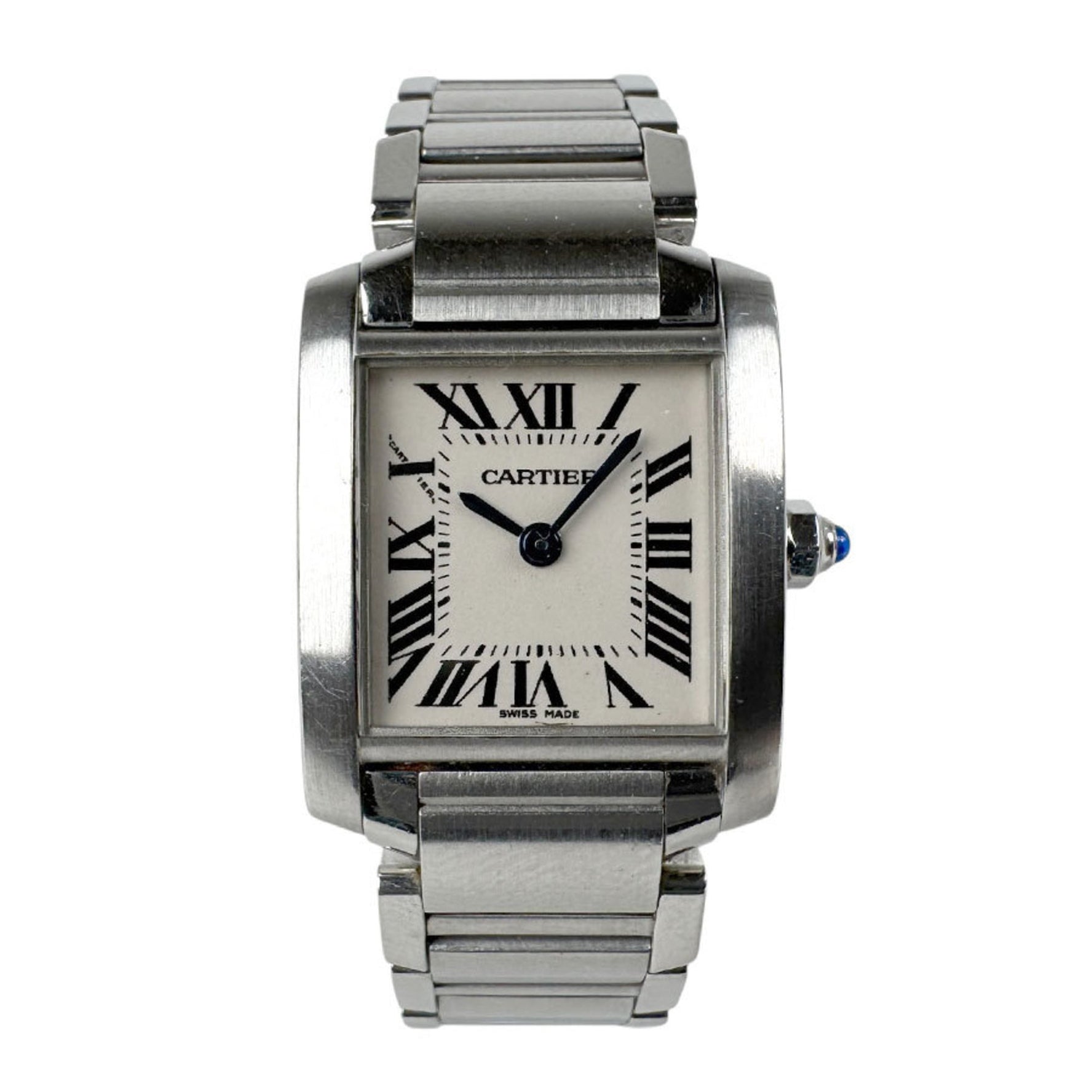 CARTIER Watch Tank Francaise SM Stainless Steel Silver x White Women's Quartz u0026