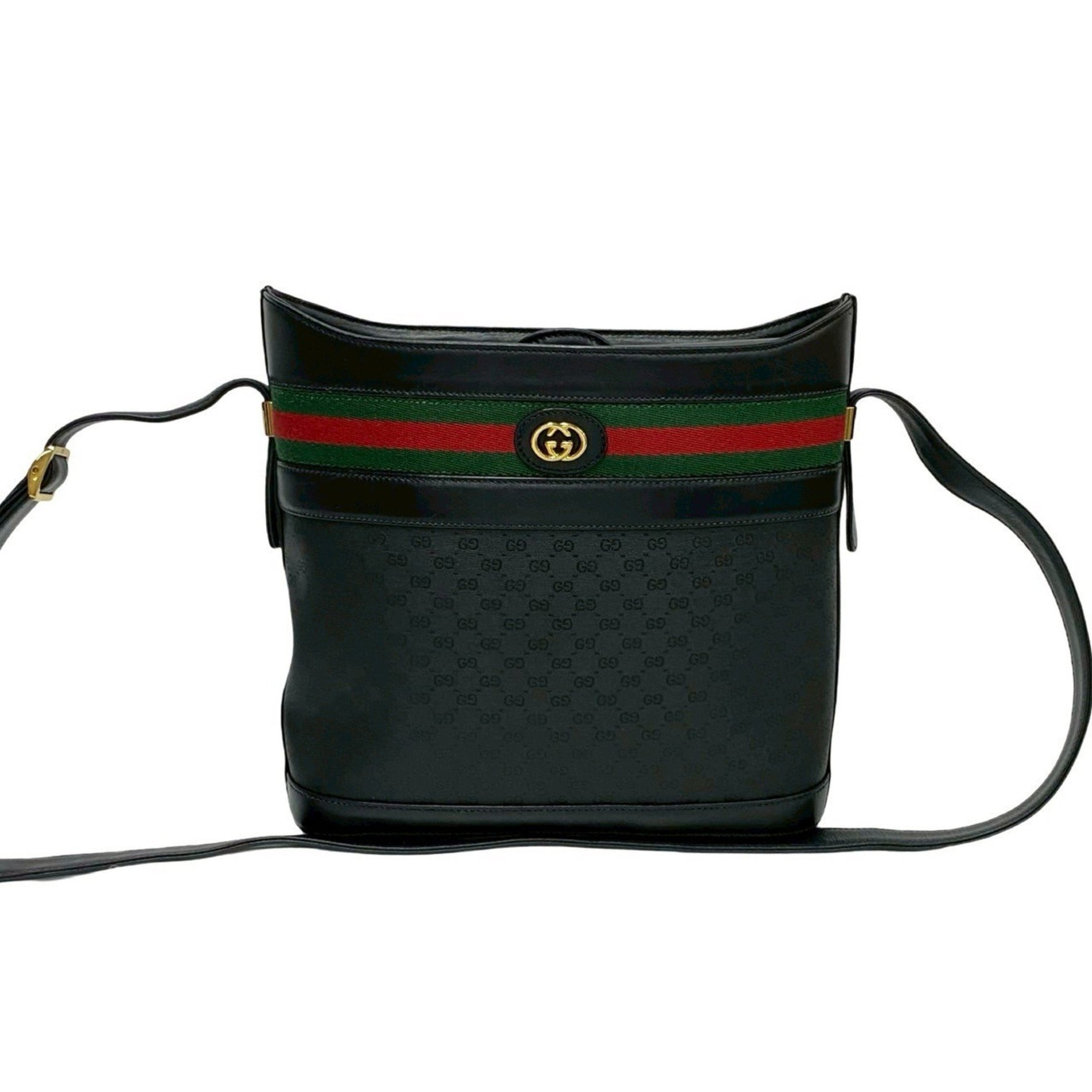 GUCCI Old Gucci Sherry Line Micro GG Logo Leather Shoulder Bag/Pochette in Black