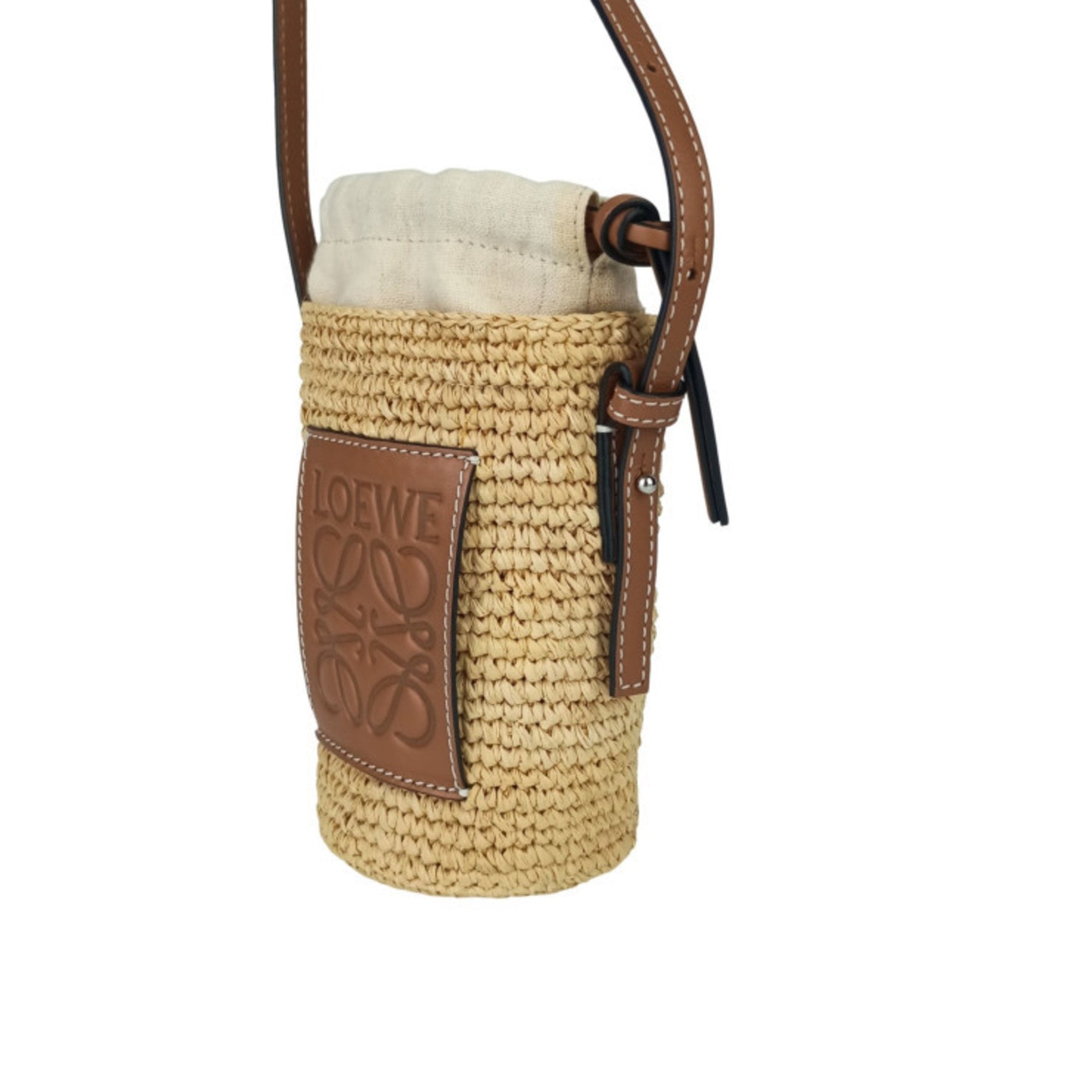 LOEWE CYLINDER POCKET Shoulder Bag 2435 NATURAL+TAN Raffia