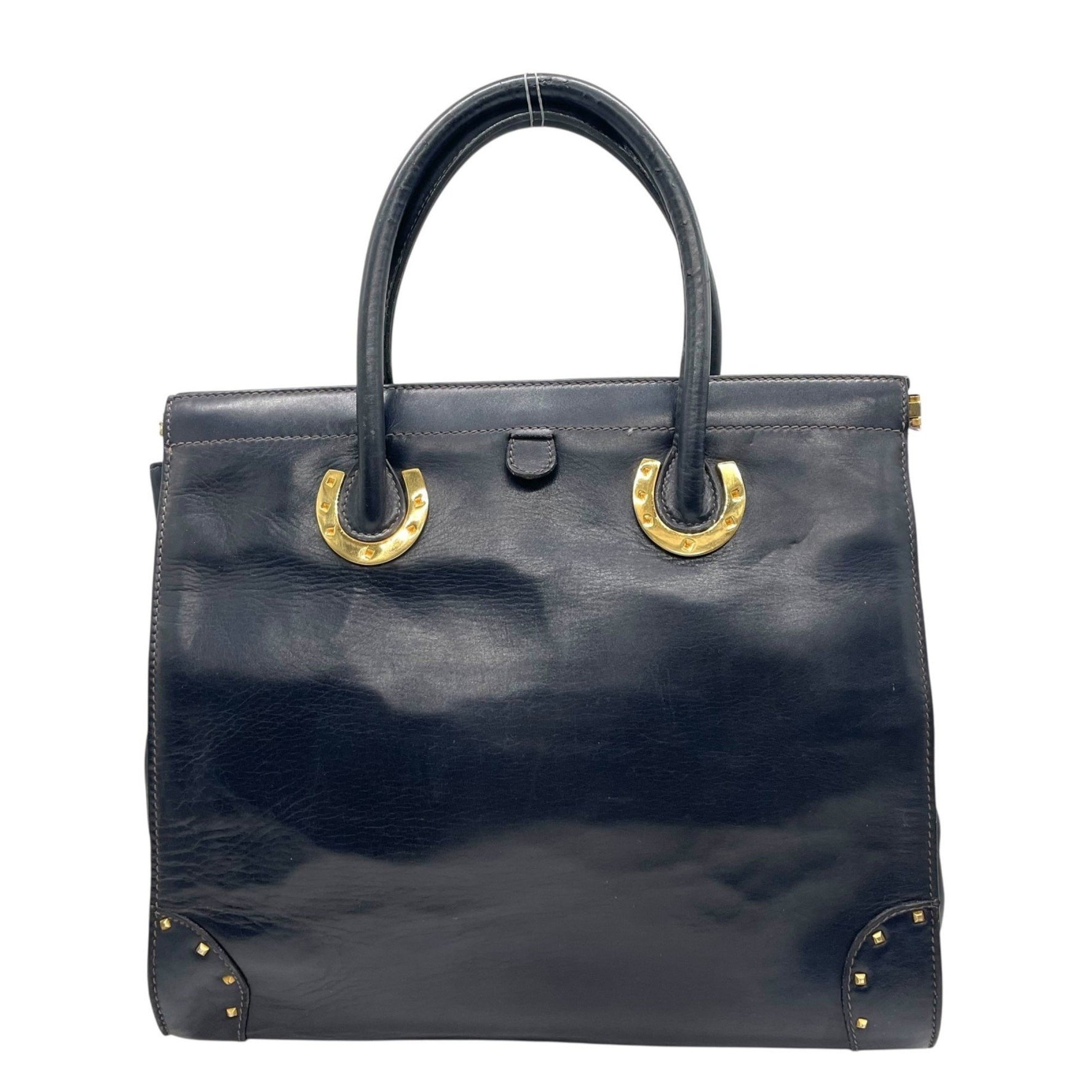 GUCCI handbag tote bag in navy blue leather with gold hardware, vintage Gucci D1