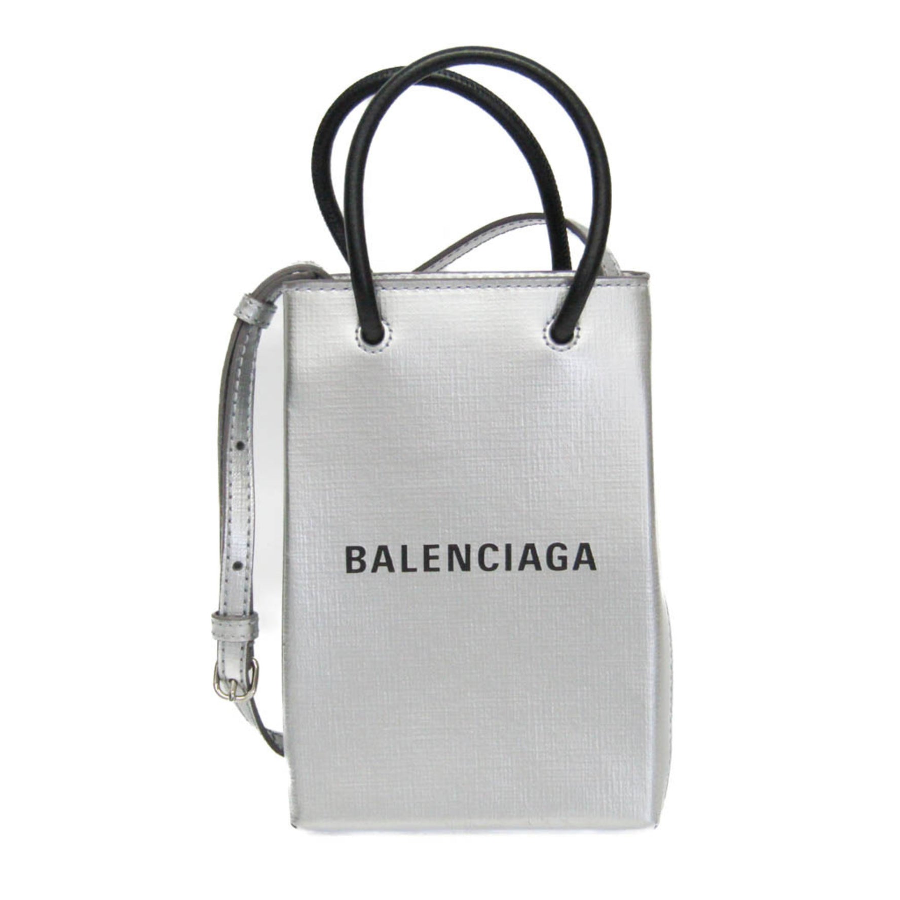 Balenciaga Shopping Phone Holder Shoulder Mini Bag Women,Men Leather Shoulder Bag Silver