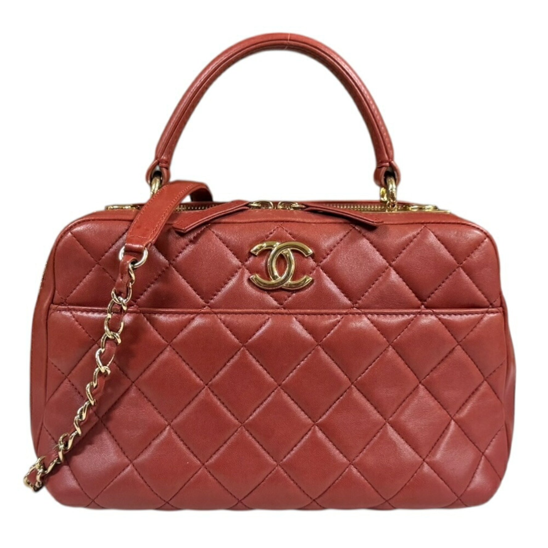 Chanel Matelasse Trendy CC Shoulder Bag, Lambskin, A92238, Red, Women's, with Chain