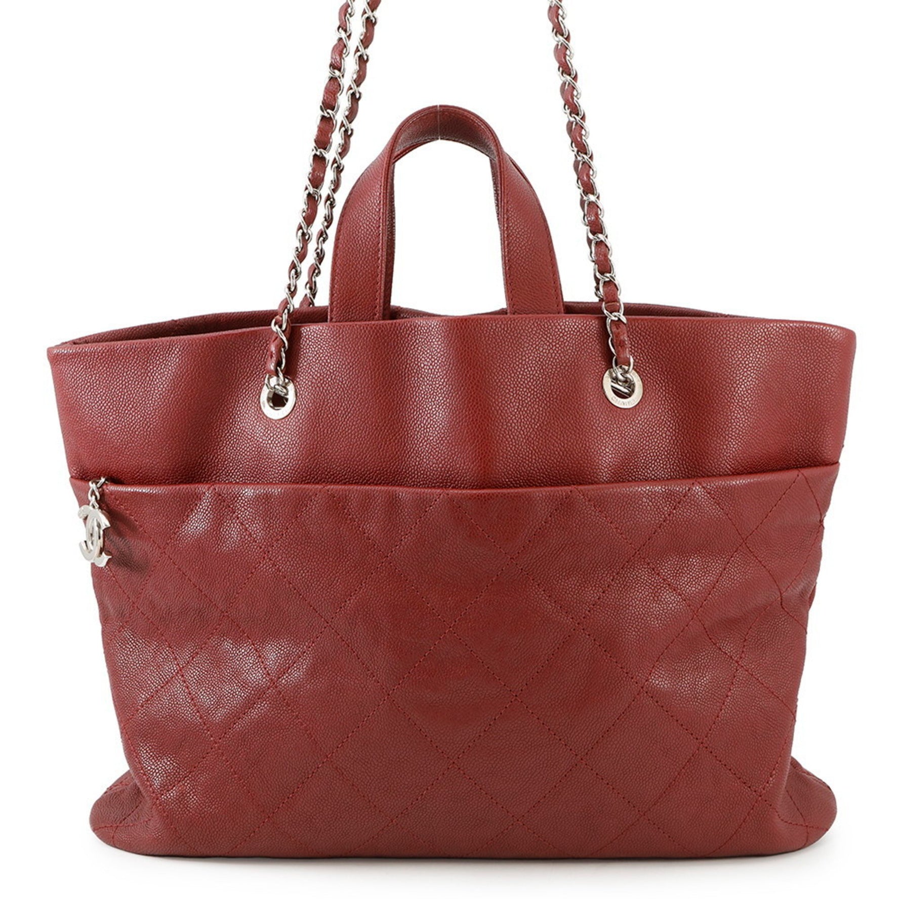 CHANEL Chain Tote Bag Matelasse Coco Mark Caviar Skin
