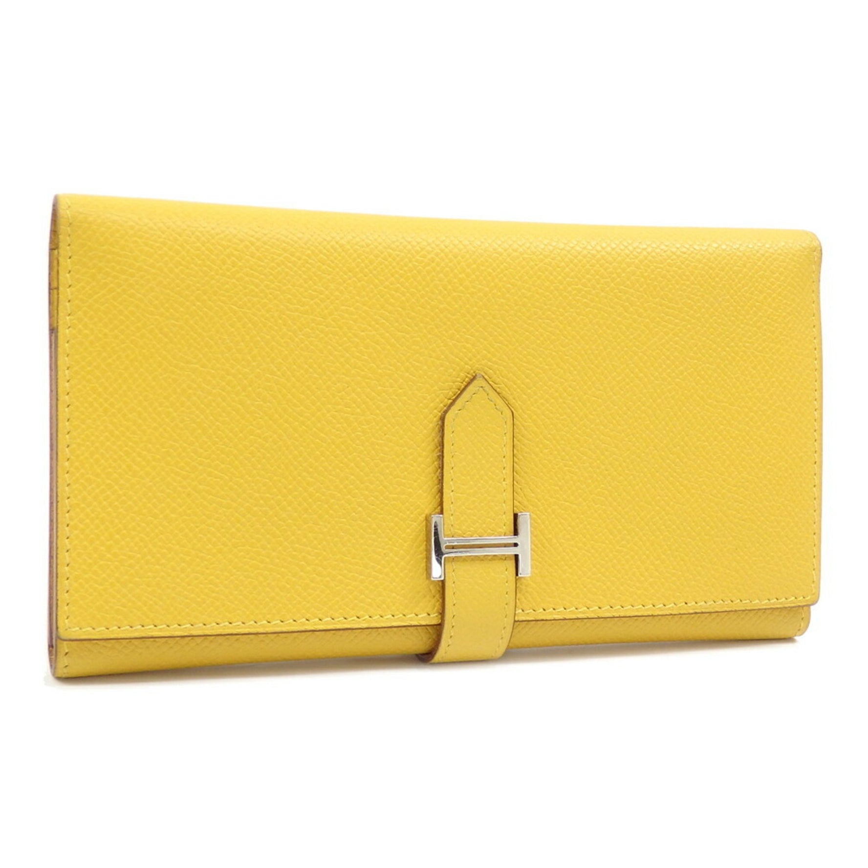 Hermes Hermès Bearn Dupree Tri-fold Long Wallet for Women, Yellow Jaune Ambre Leather, Epsom □M Stamp, Made in 2009