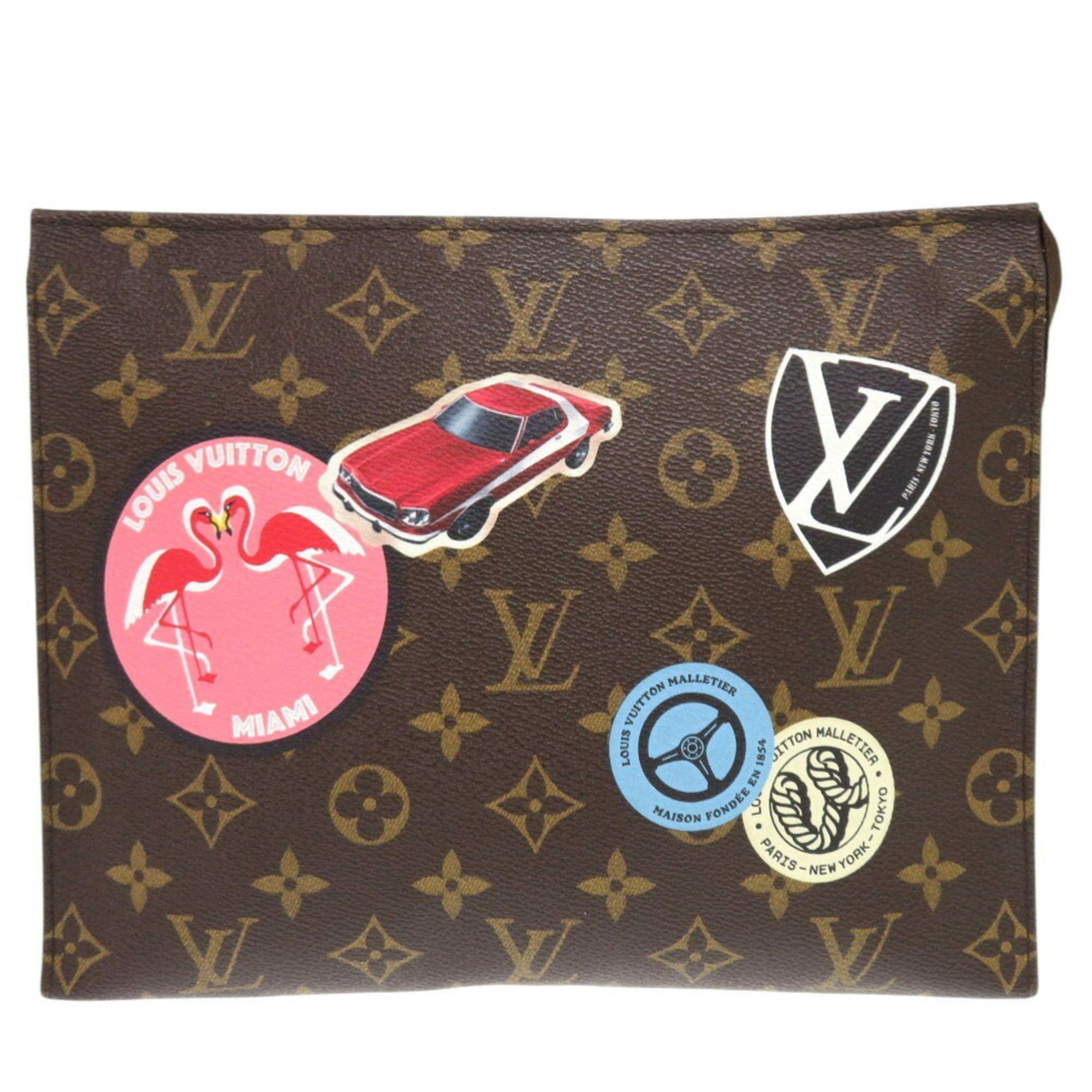 Louis Vuitton Poche Toilette World Tour Monogram Brown Clutch Bag 1264