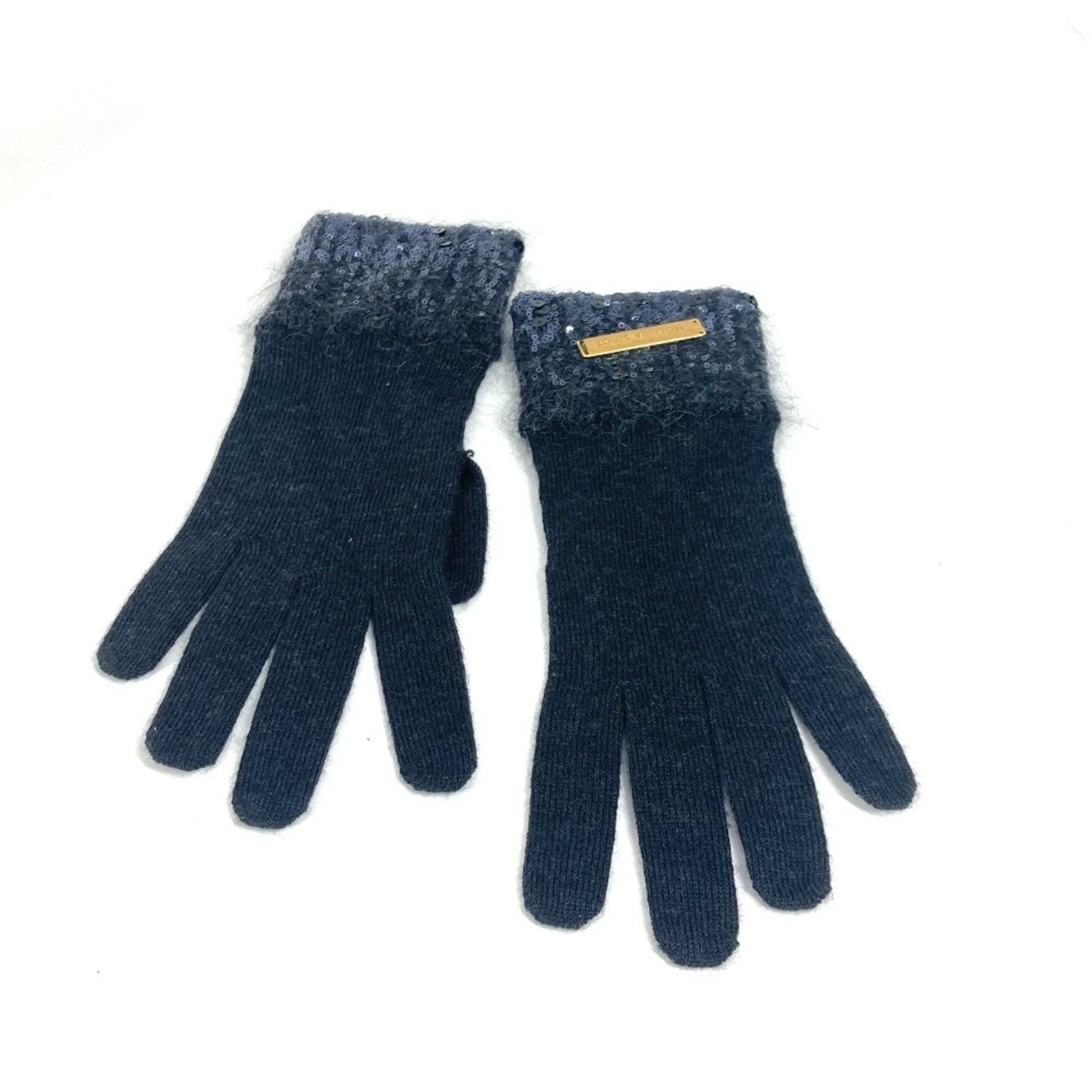 Louis Vuitton Metal Plate Sequin Logo Gloves Accessories Wool Mohair Grey